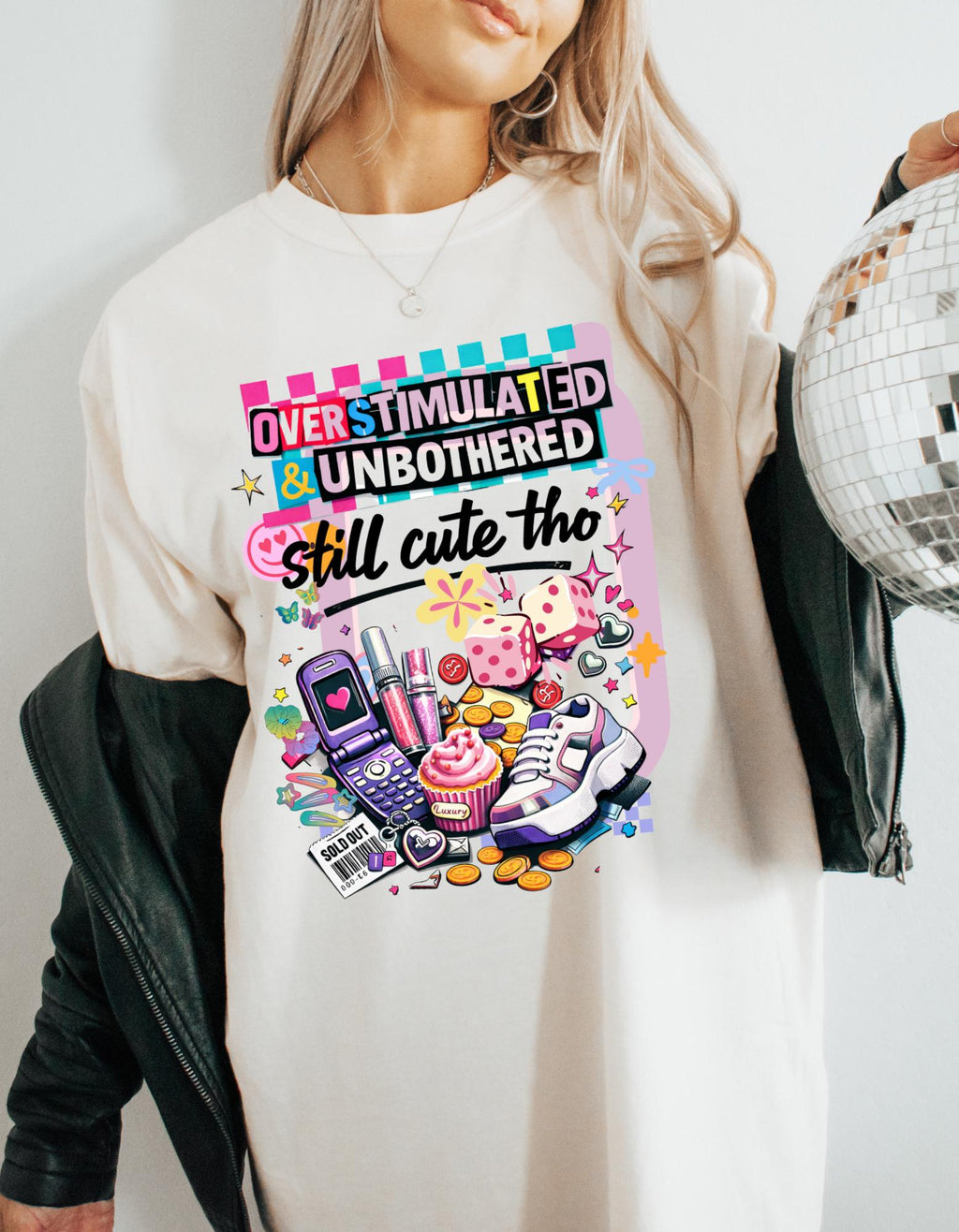Overstimulated & Unbothered Tee | Retro Collage Graphic T-Shirt
