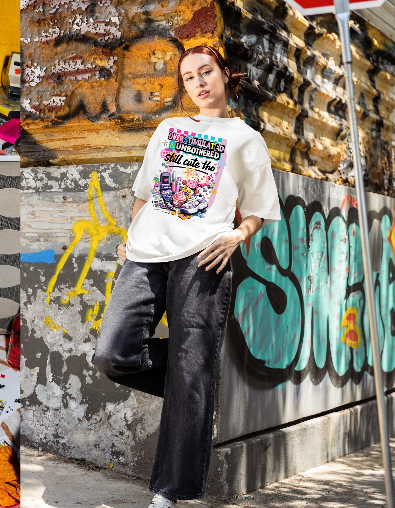 Overstimulated & Unbothered Tee | Retro Collage Graphic T-Shirt