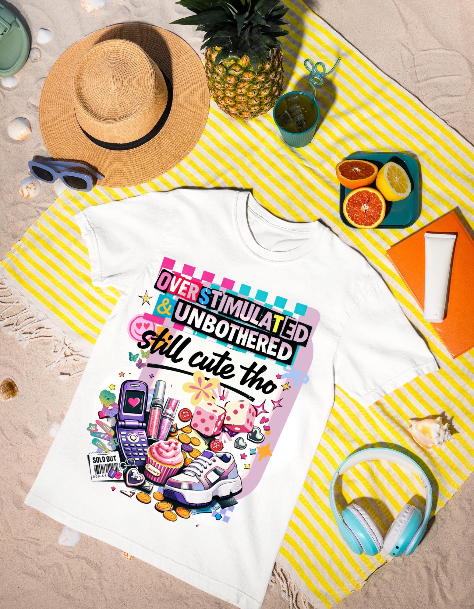 Overstimulated & Unbothered Tee | Retro Collage Graphic T-Shirt