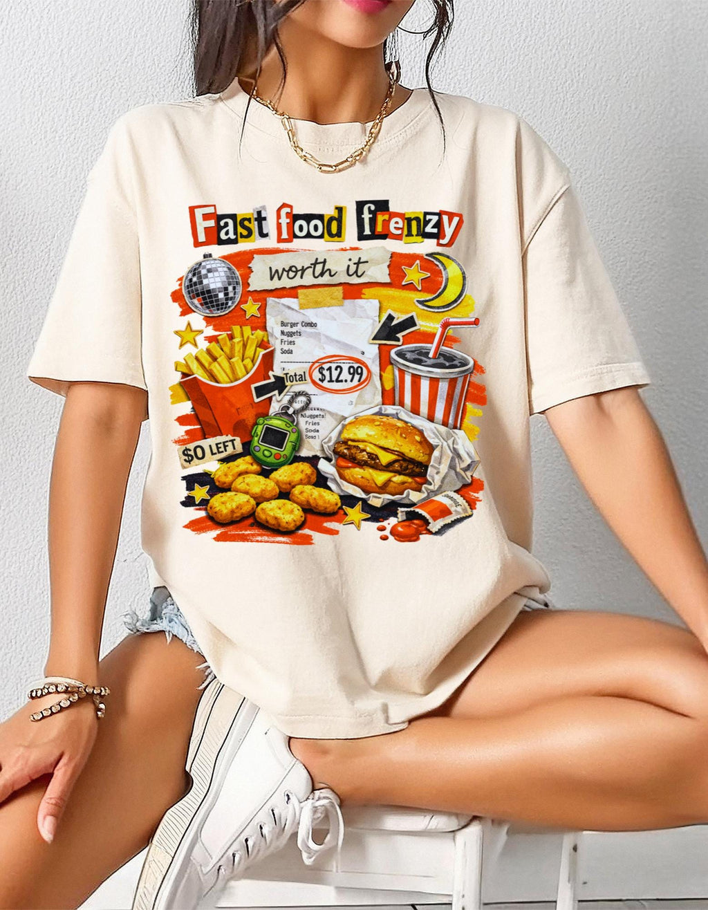 Fast Food Frenzy Graphic Tee | Retro Diner Collage T-Shirt