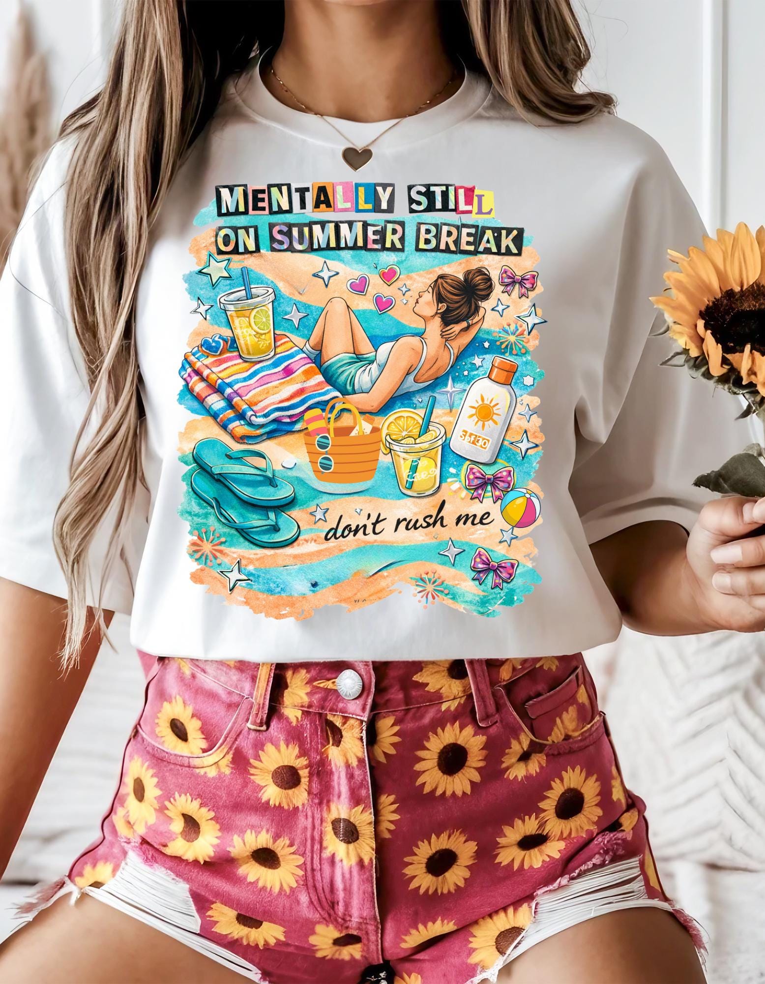 Mentally Still on Summer Break T-shirt | Beach Scene, Sunbathing Graphic, Relaxation Vibes