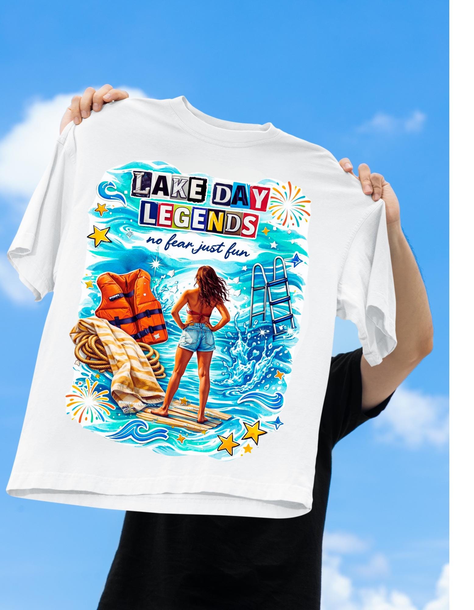 Lake Day Legends T-Shirt | Beach Scene Woman on Dock Summer Vibes Unisex Tee