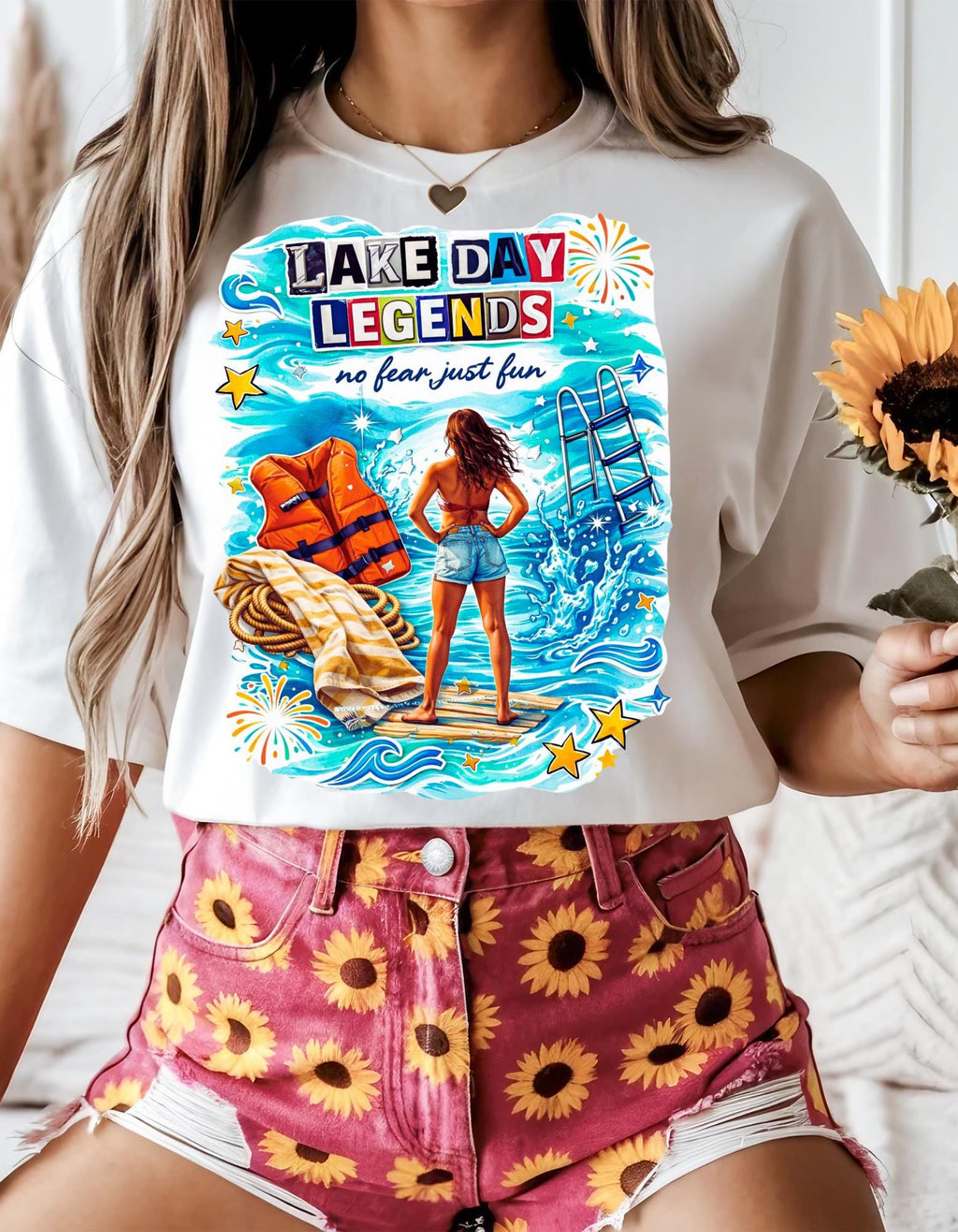 Lake Day Legends T-Shirt | Beach Scene Woman on Dock Summer Vibes Unisex Tee