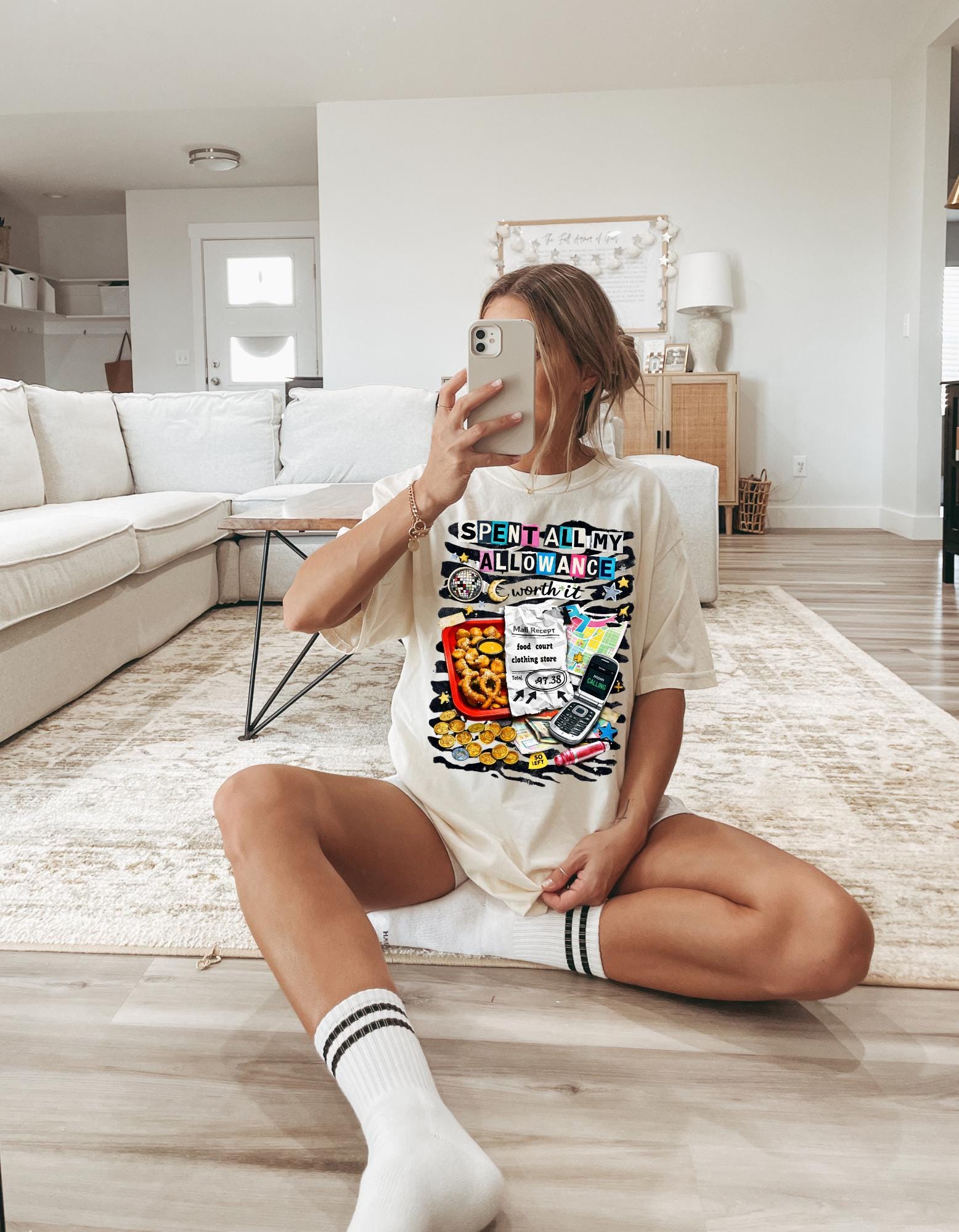 Spent All My Allowance T-Shirt | Retro Snacks, Coins, Flip Phone Design