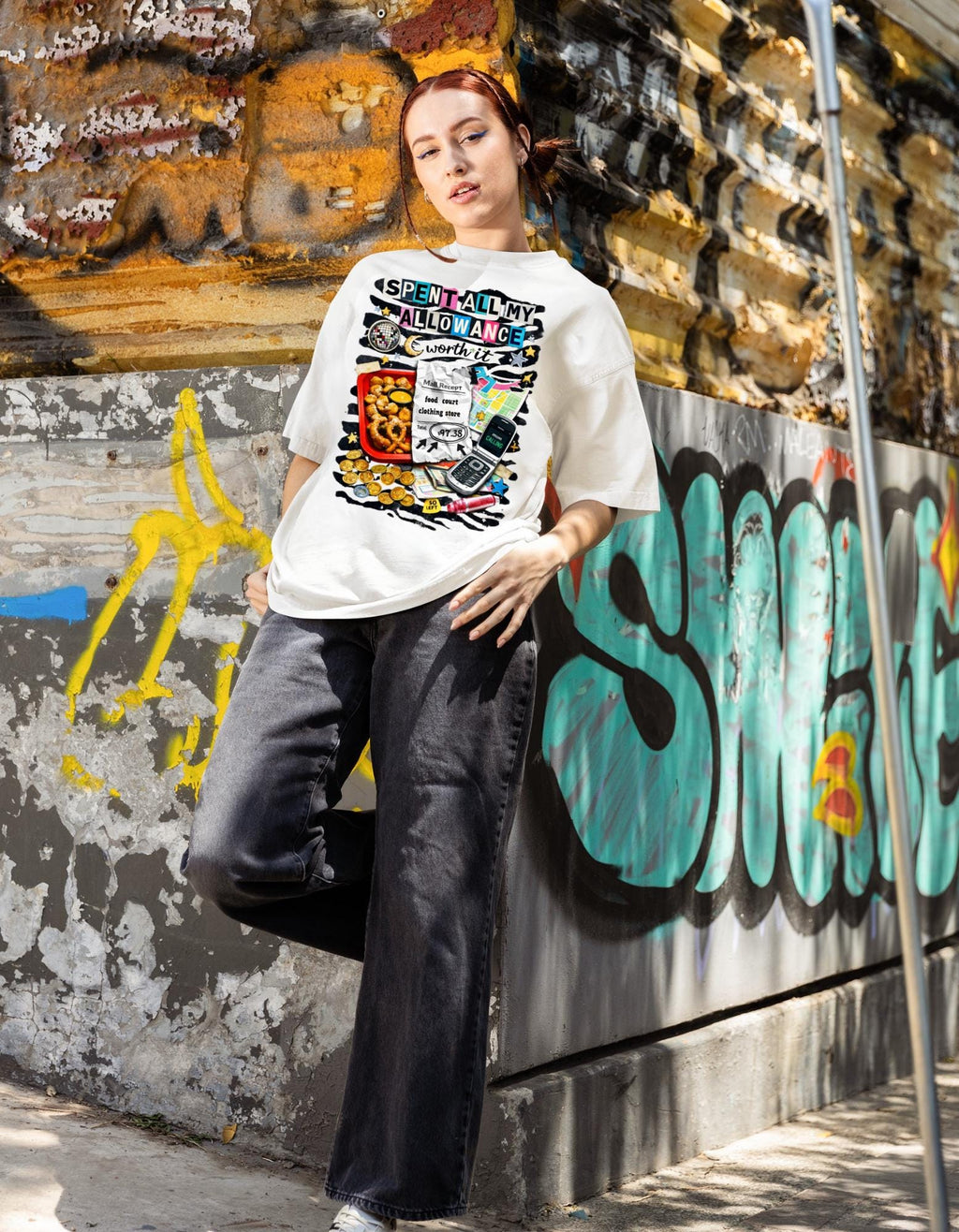 Spent All My Allowance T-Shirt | Retro Snacks, Coins, Flip Phone Design