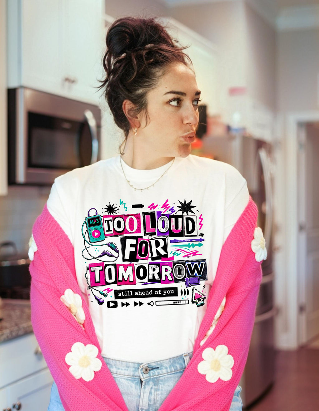 Too Loud For Tomorrow graphic T-Shirt | Retro cassette, neon doodles