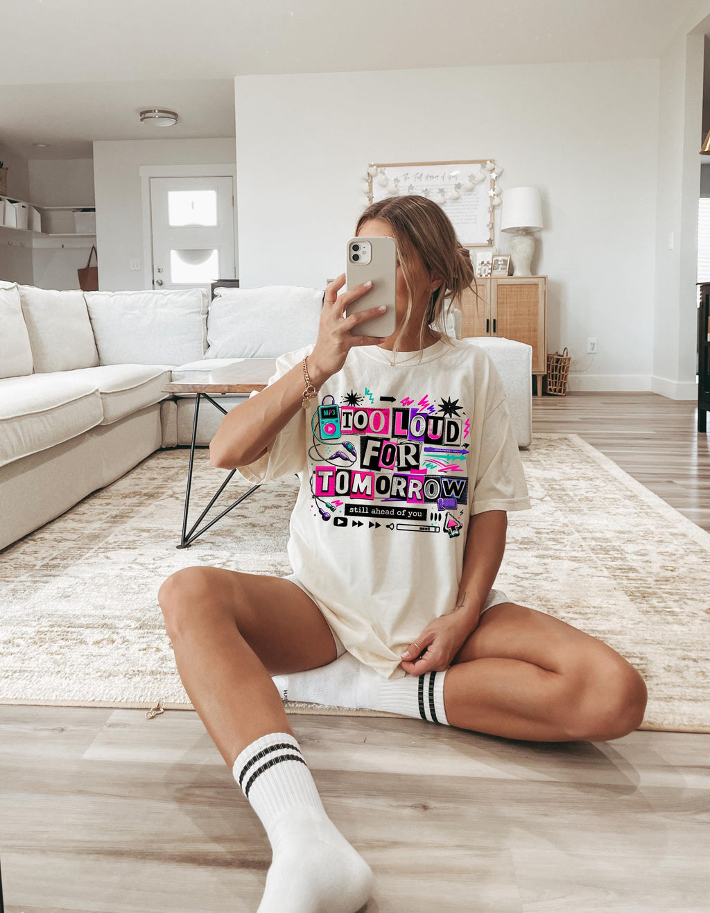 Too Loud For Tomorrow graphic T-Shirt | Retro cassette, neon doodles