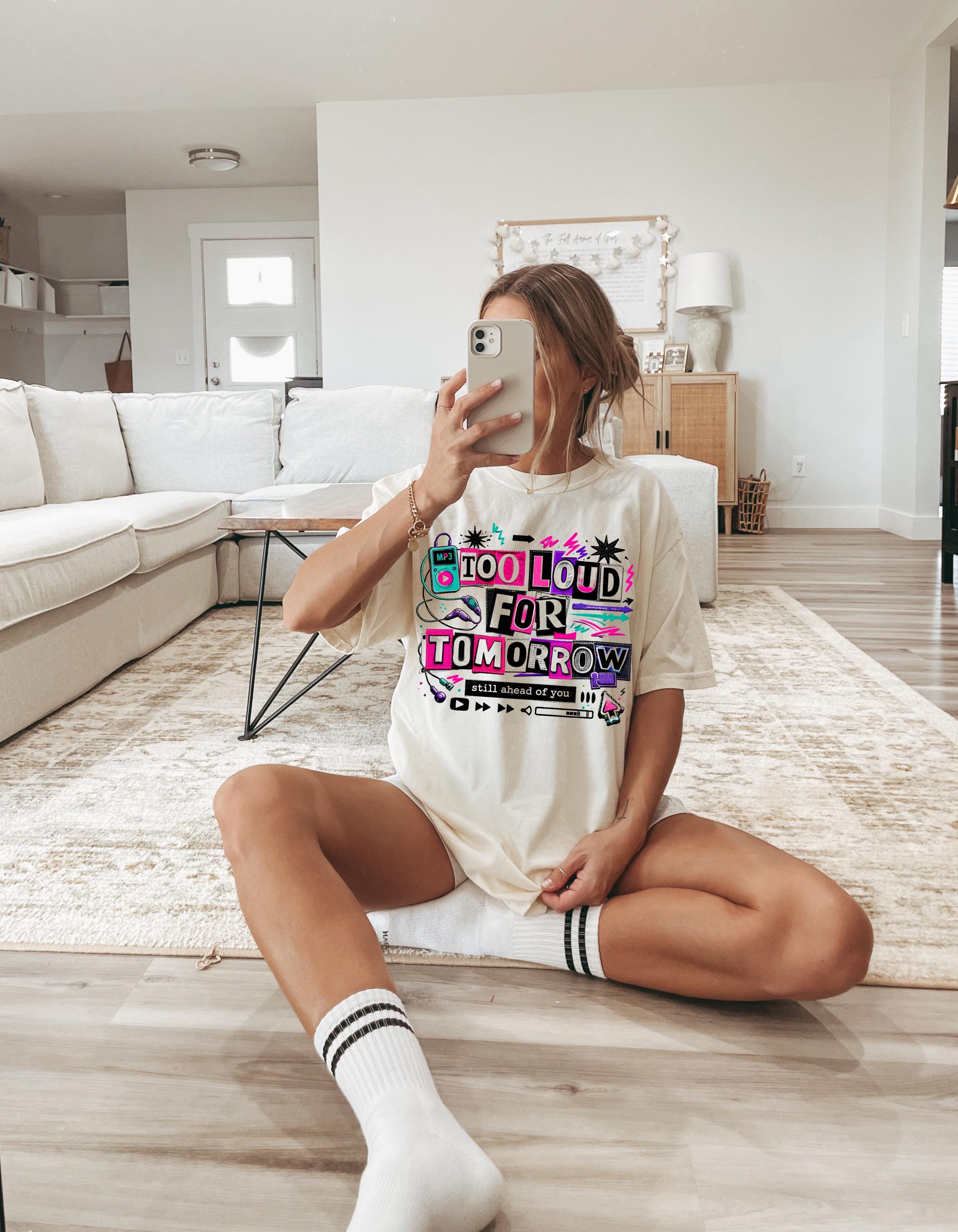 Too Loud For Tomorrow graphic T-Shirt | Retro cassette, neon doodles