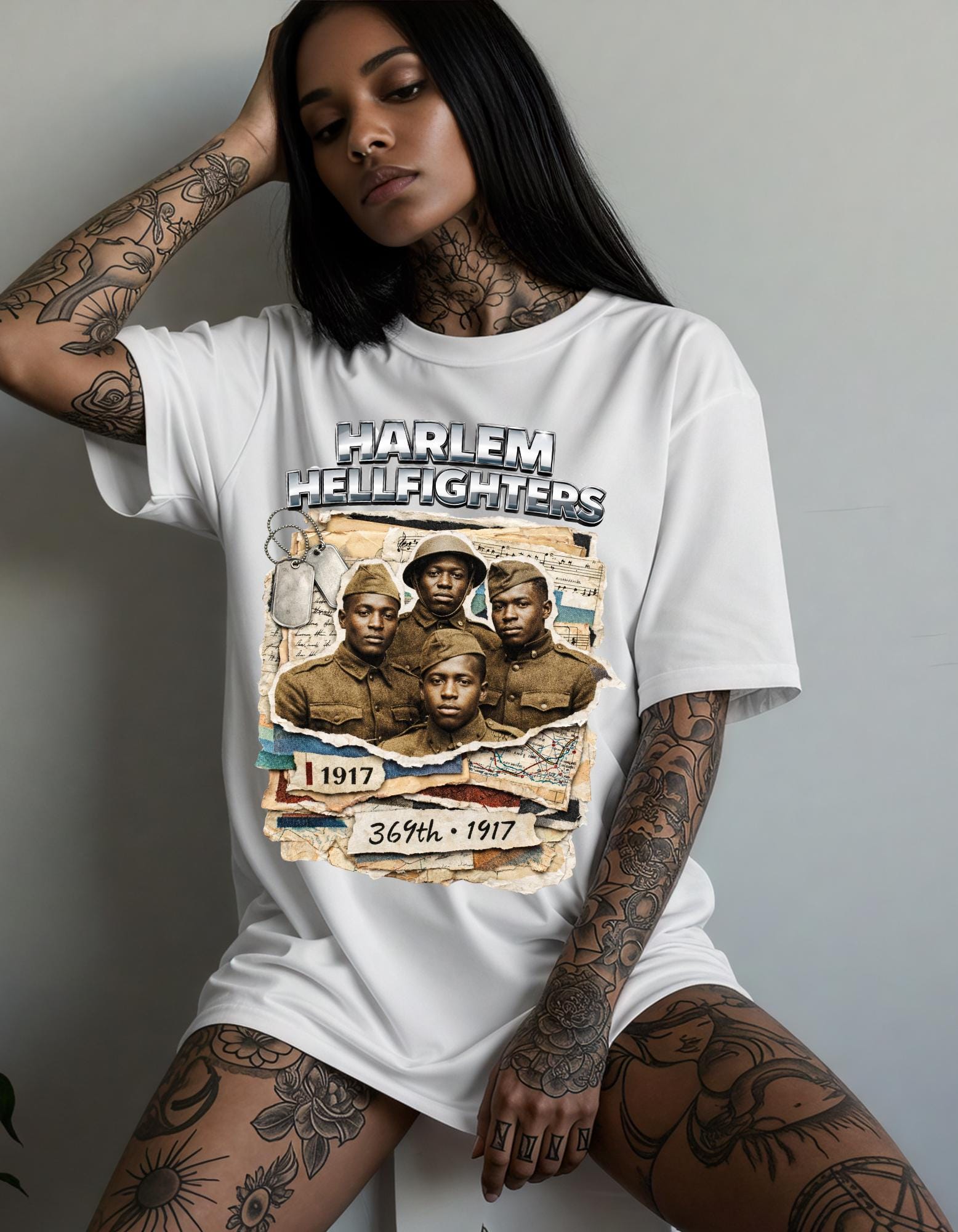 Harlem Hellfighters 369th Infantry T-shirt | WWI Soldiers Vintage Map