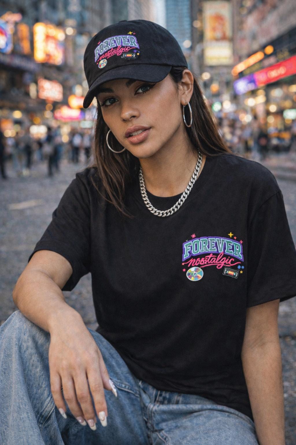 Forever Nostalgic™ Comfort Colors T-Shirt | Embroidered Patch Front Y2K Back Graphic | Vintage-Feel Unisex Tee