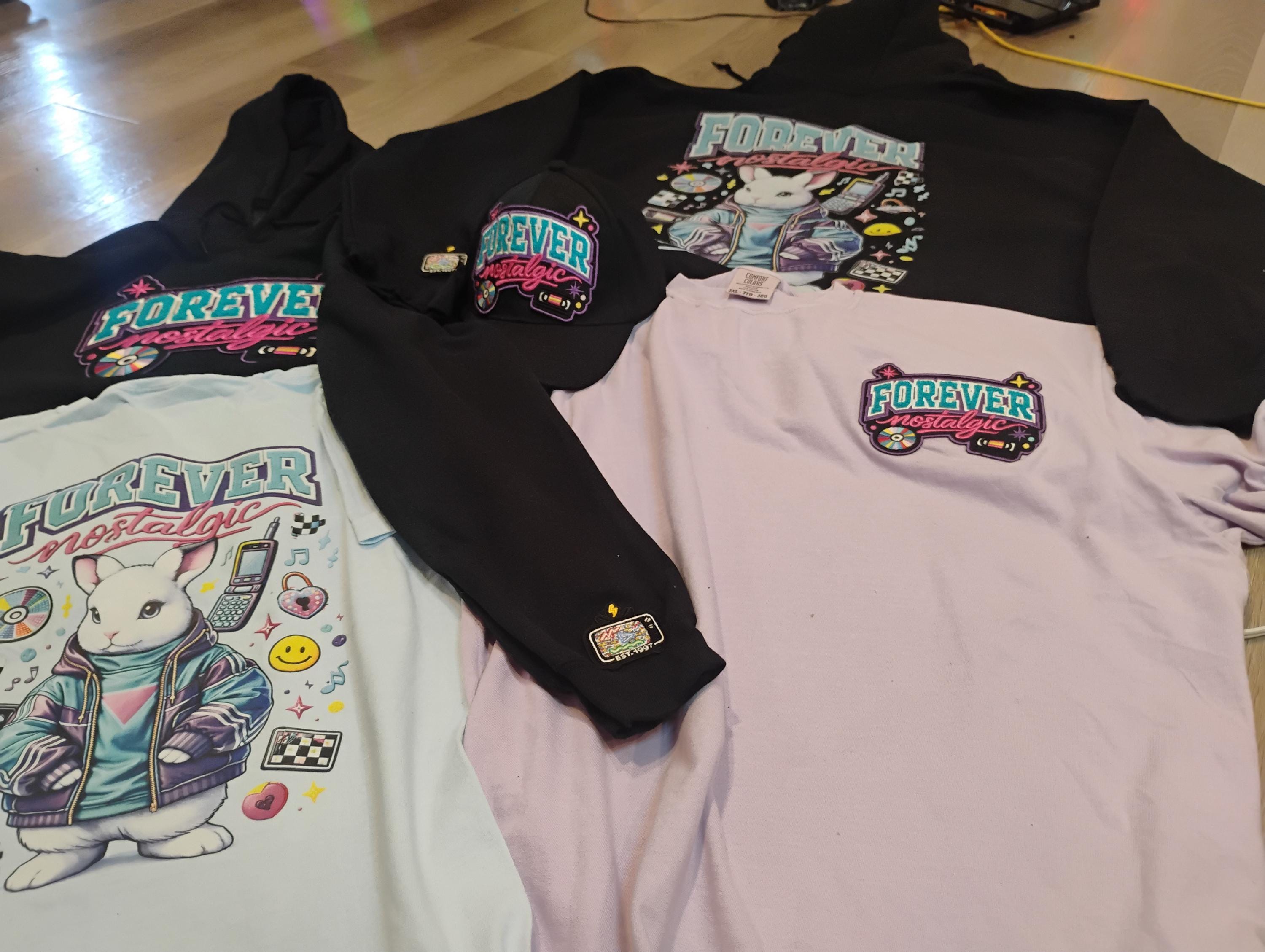 Forever Nostalgic™ Comfort Colors T-Shirt | Embroidered Patch Front Y2K Back Graphic | Vintage-Feel Unisex Tee