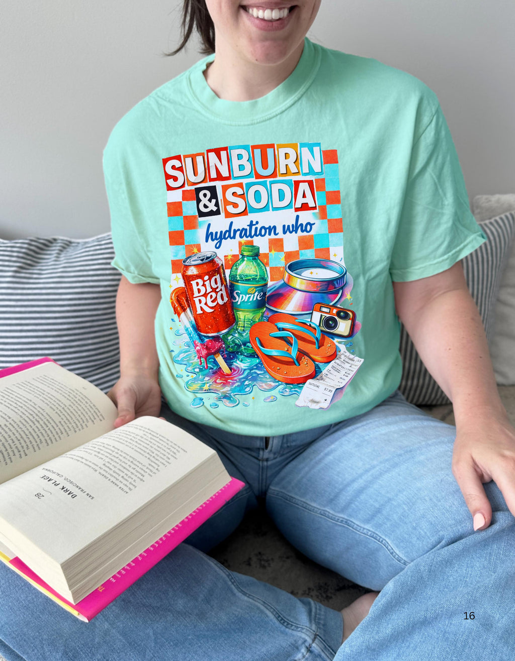 Sunburn & Soda Graphic T-Shirt | Retro Beach Hydration Design Unisex Summer Tee