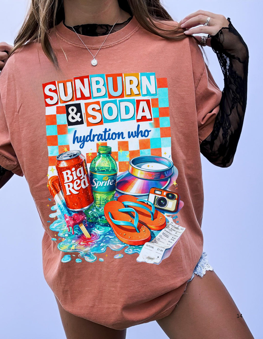 Sunburn & Soda Graphic T-Shirt | Retro Beach Hydration Design Unisex Summer Tee
