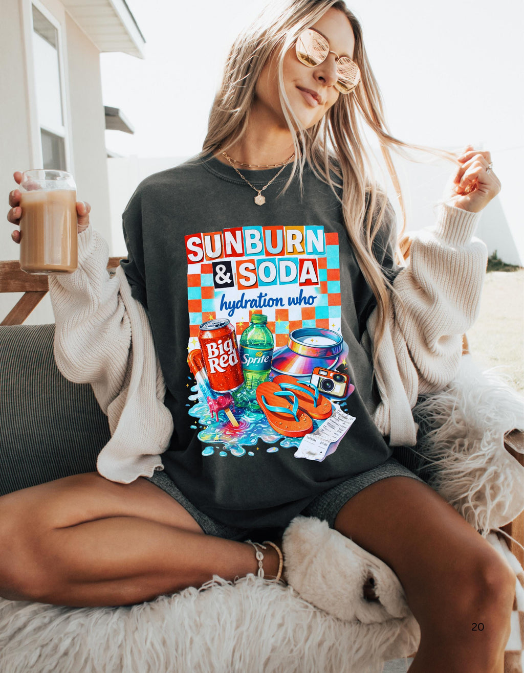 Sunburn & Soda Graphic T-Shirt | Retro Beach Hydration Design Unisex Summer Tee