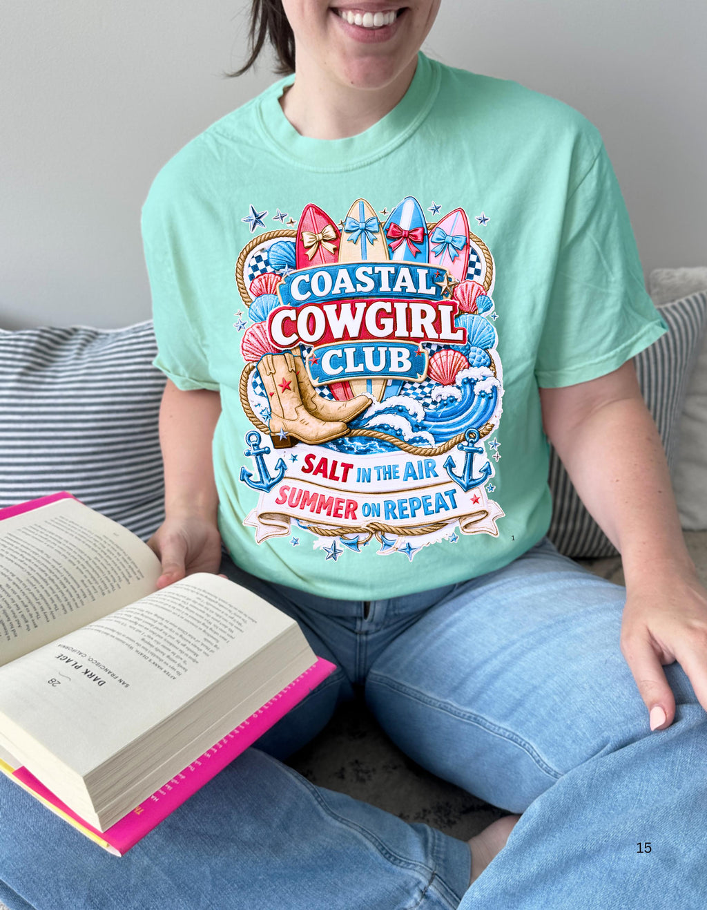 Coastal Cowgirl Club T-Shirt | Salt Air Summer Vibes Beach Tee for Women Surfer Style