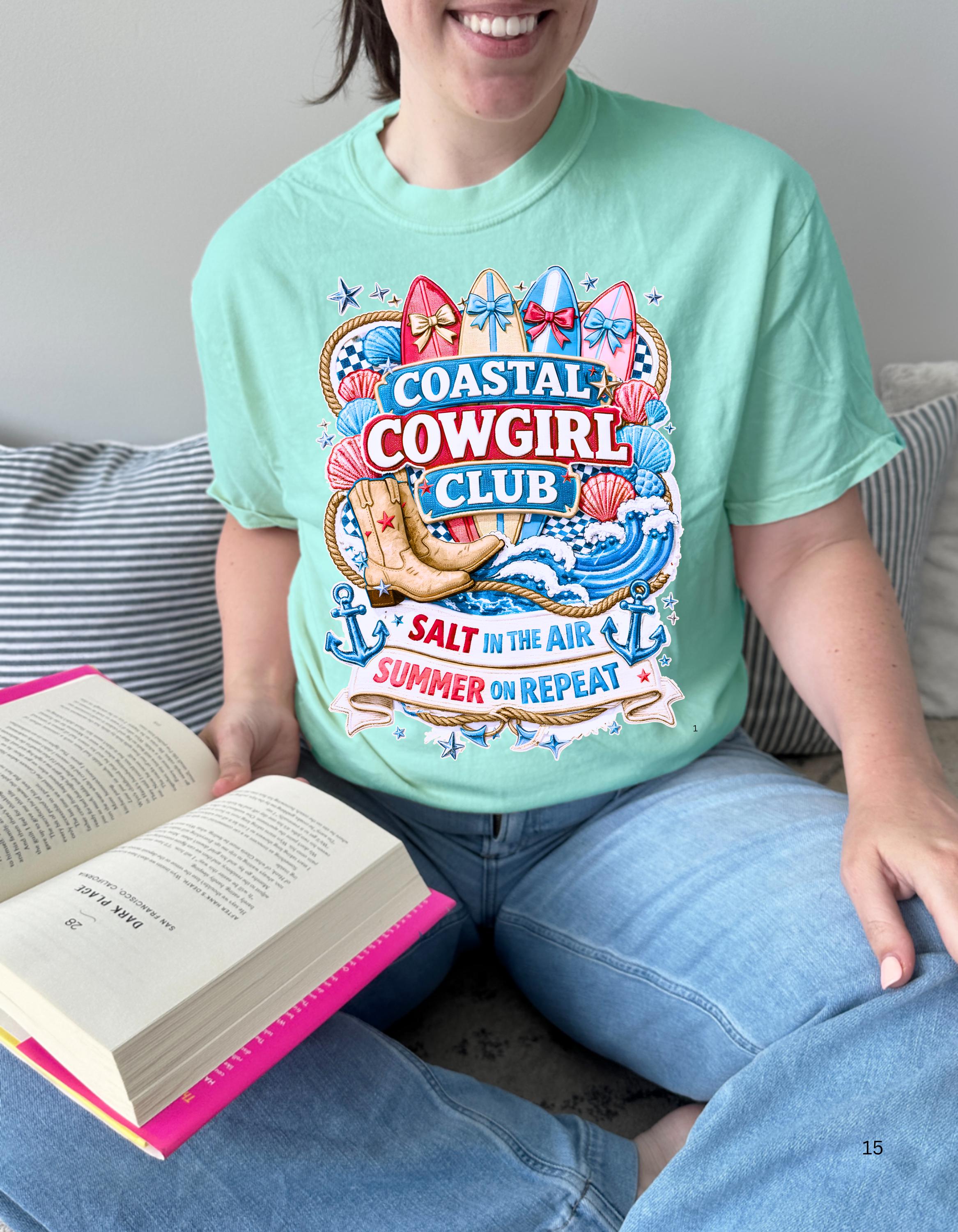 Coastal Cowgirl Club T-Shirt | Salt Air Summer Vibes Beach Tee for Women Surfer Style