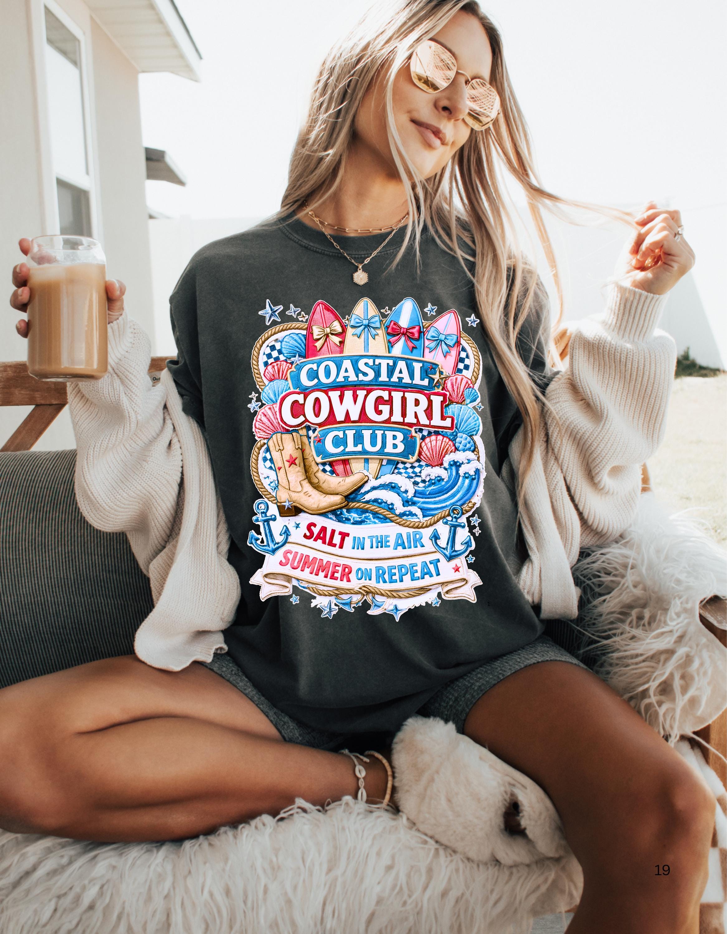 Coastal Cowgirl Club T-Shirt | Salt Air Summer Vibes Beach Tee for Women Surfer Style