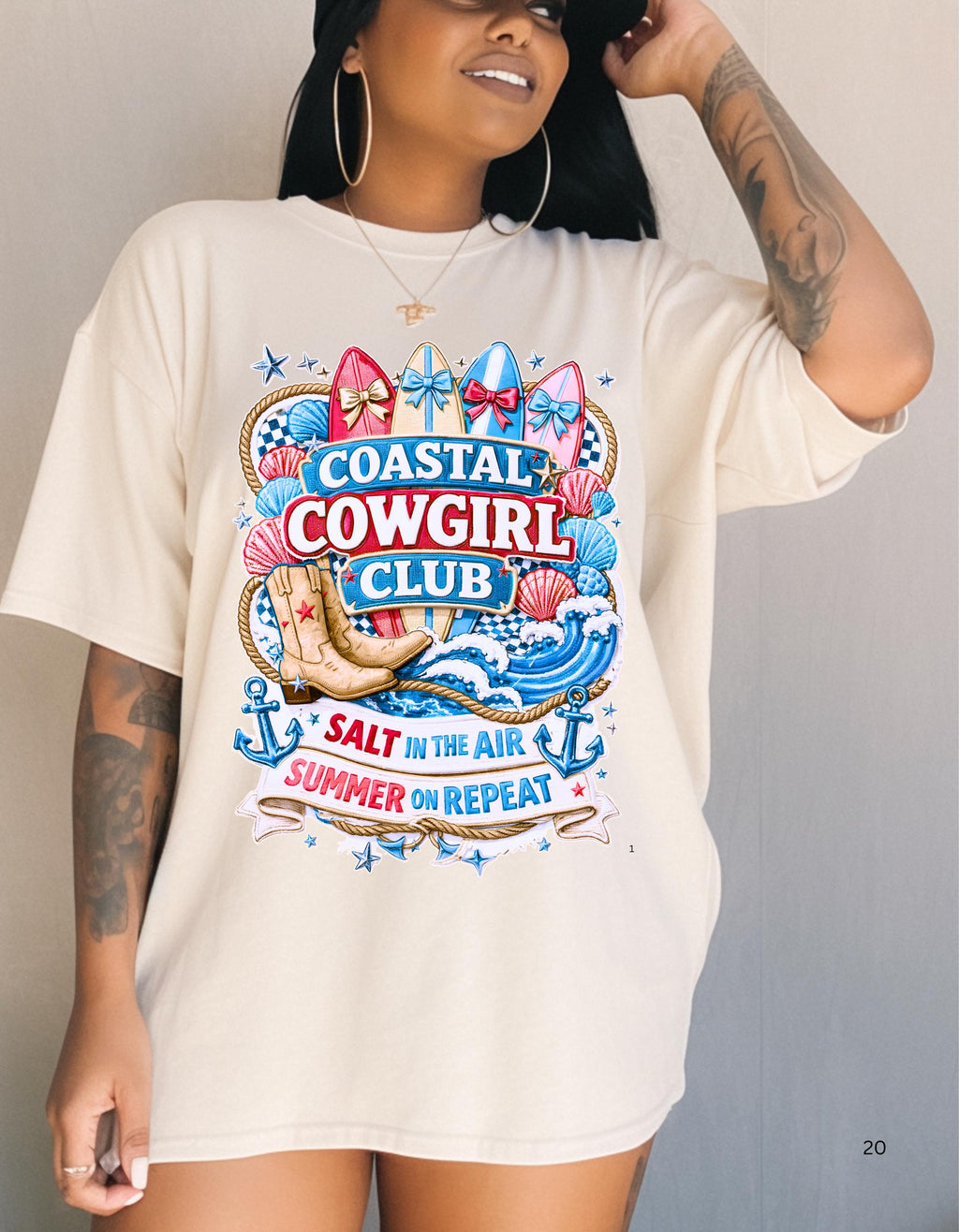 Coastal Cowgirl Club T-Shirt | Salt Air Summer Vibes Beach Tee for Women Surfer Style