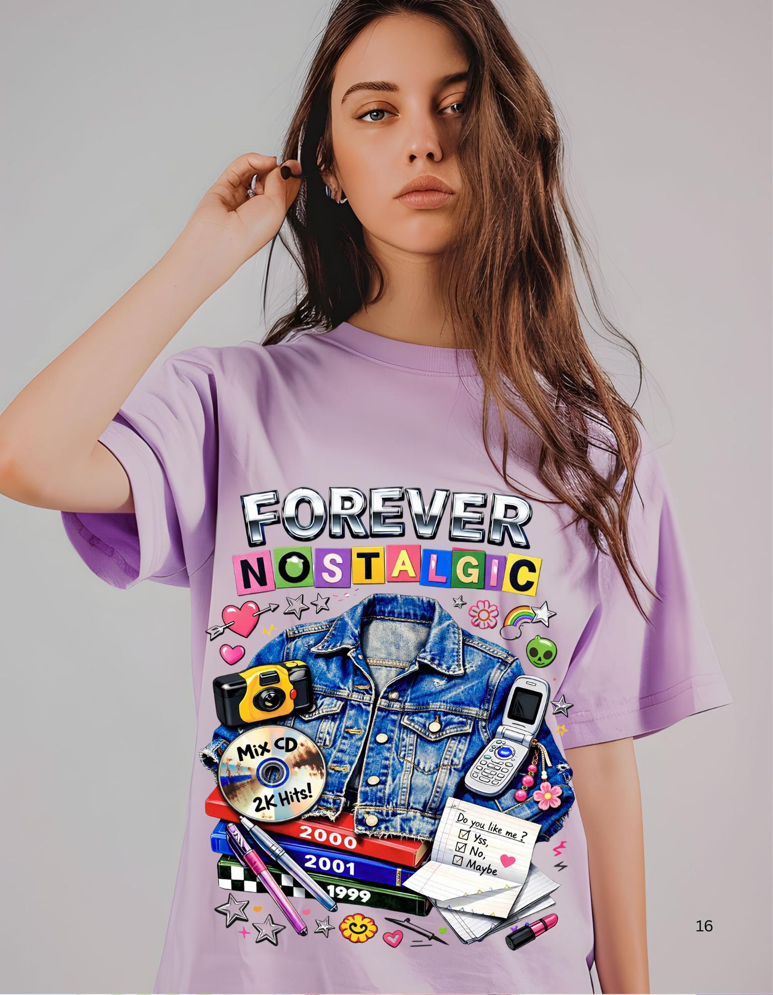 Forever Nostalgic Denim Jacket Illustration T-Shirt | 90s Retro Collage