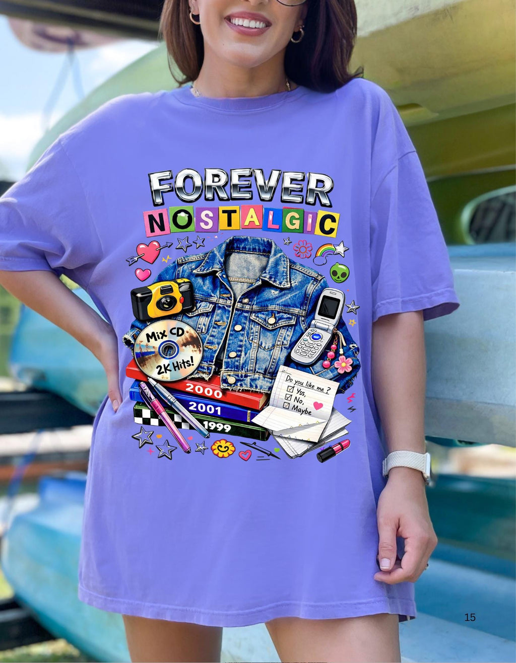 Forever Nostalgic Denim Jacket Illustration T-Shirt | 90s Retro Collage