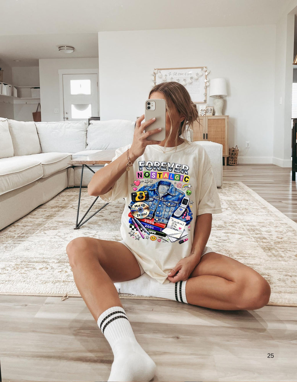Forever Nostalgic Denim Jacket Illustration T-Shirt | 90s Retro Collage