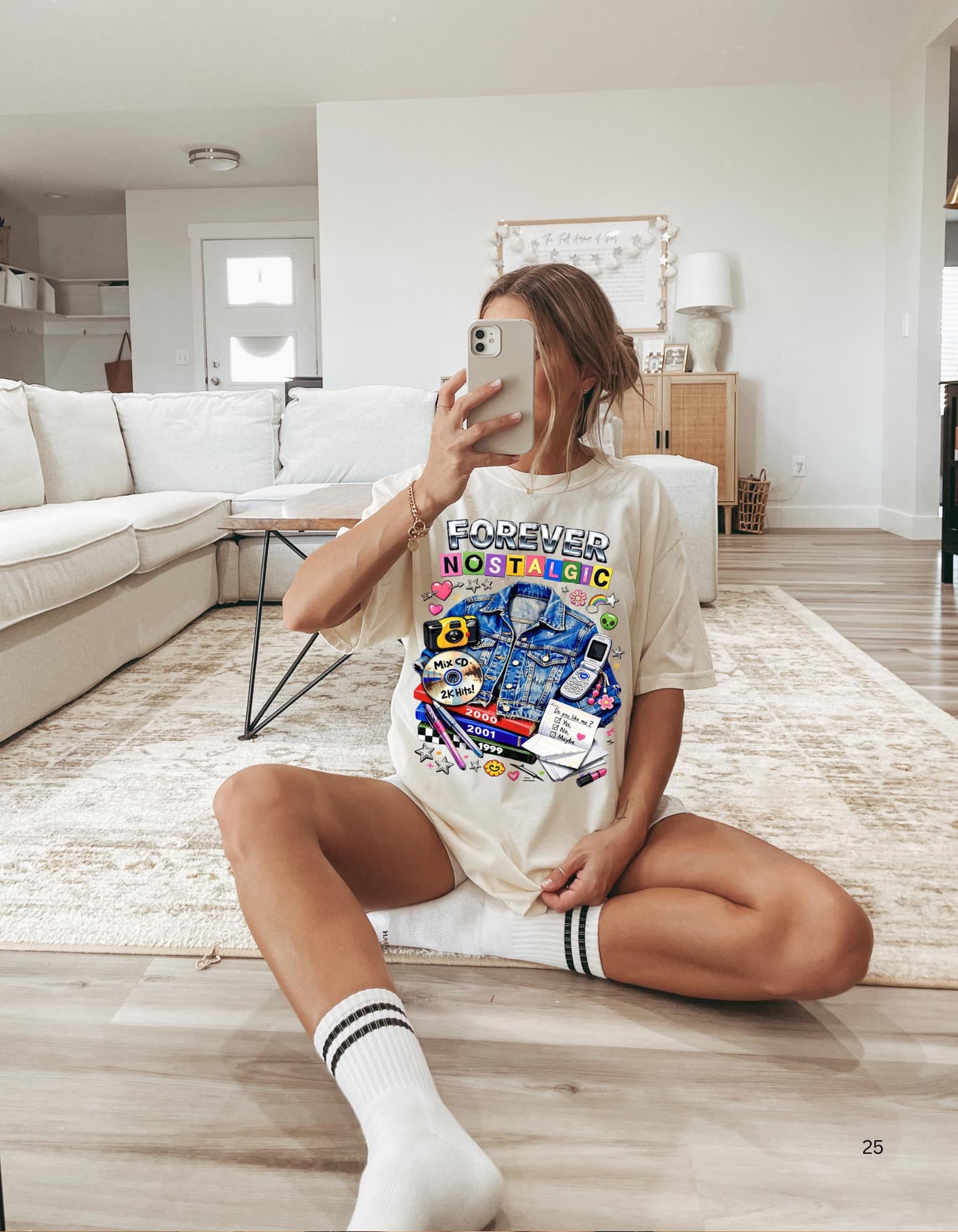Forever Nostalgic Denim Jacket Illustration T-Shirt | 90s Retro Collage