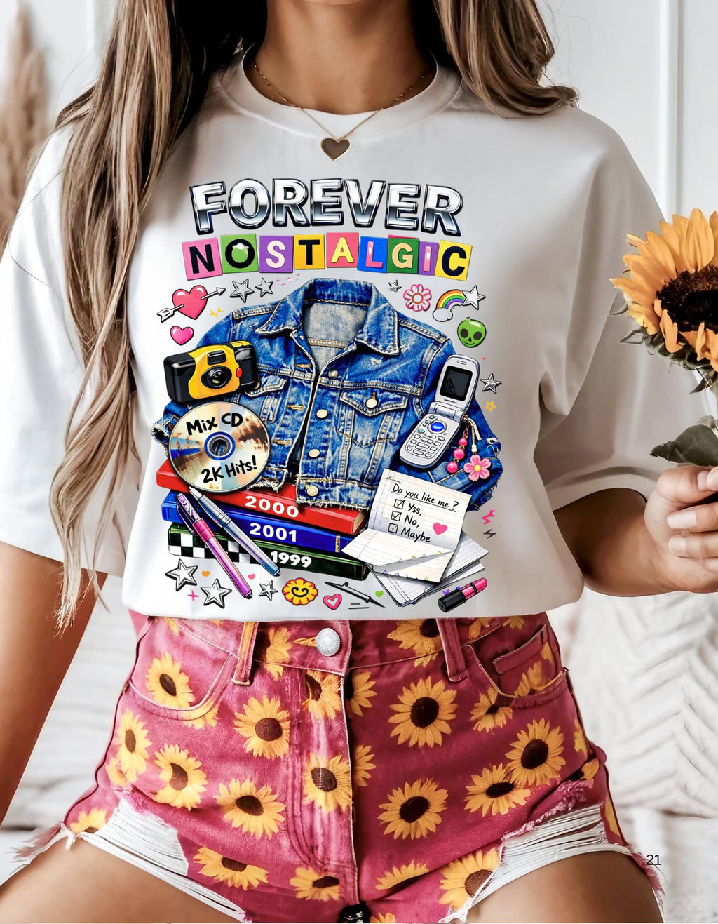 Forever Nostalgic Denim Jacket Illustration T-Shirt | 90s Retro Collage