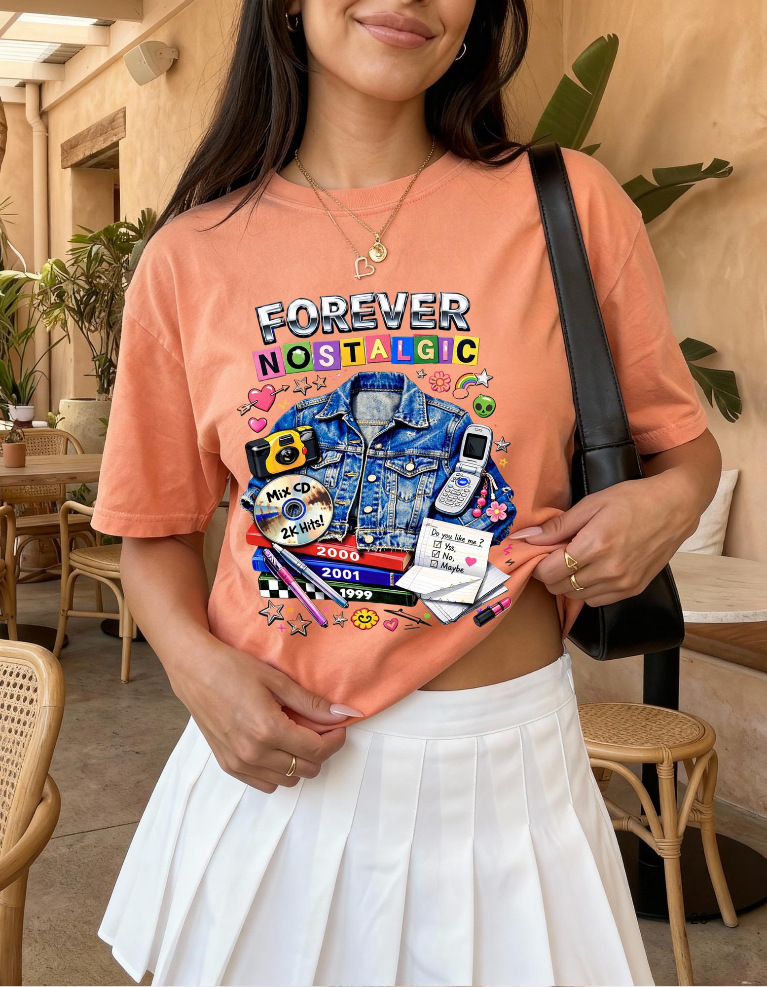 Forever Nostalgic Denim Jacket Illustration T-Shirt | 90s Retro Collage