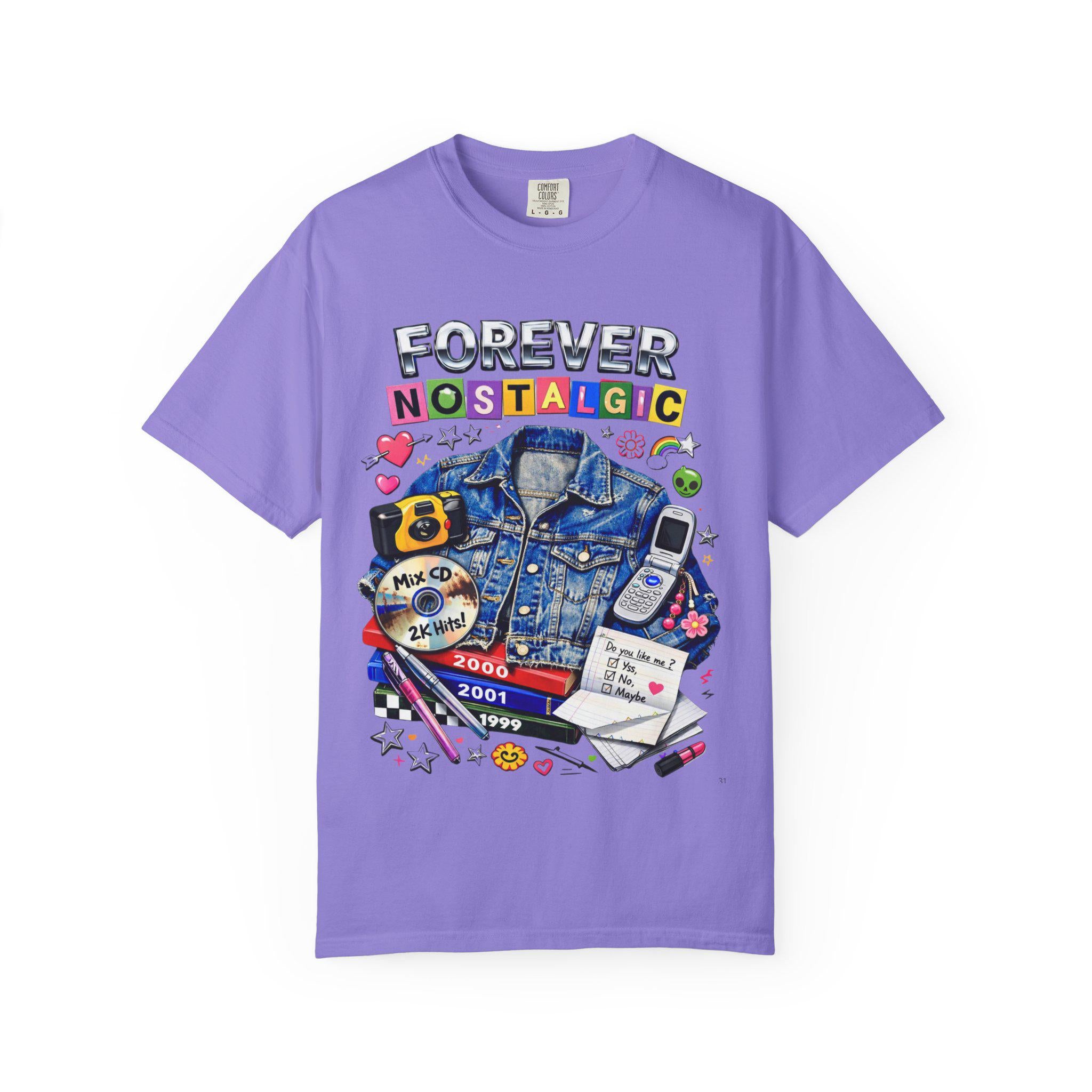 Forever Nostalgic Denim Jacket Illustration T-Shirt | 90s Retro Collage