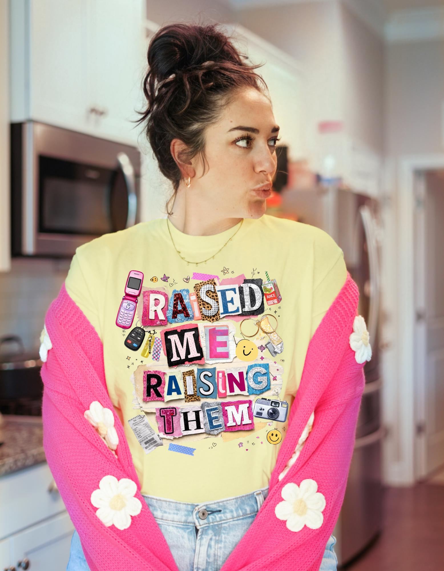 Raised Me Raising Them Retro Collage Mom Pride T-Shirt | Motherhood Appreciation Tee Gift