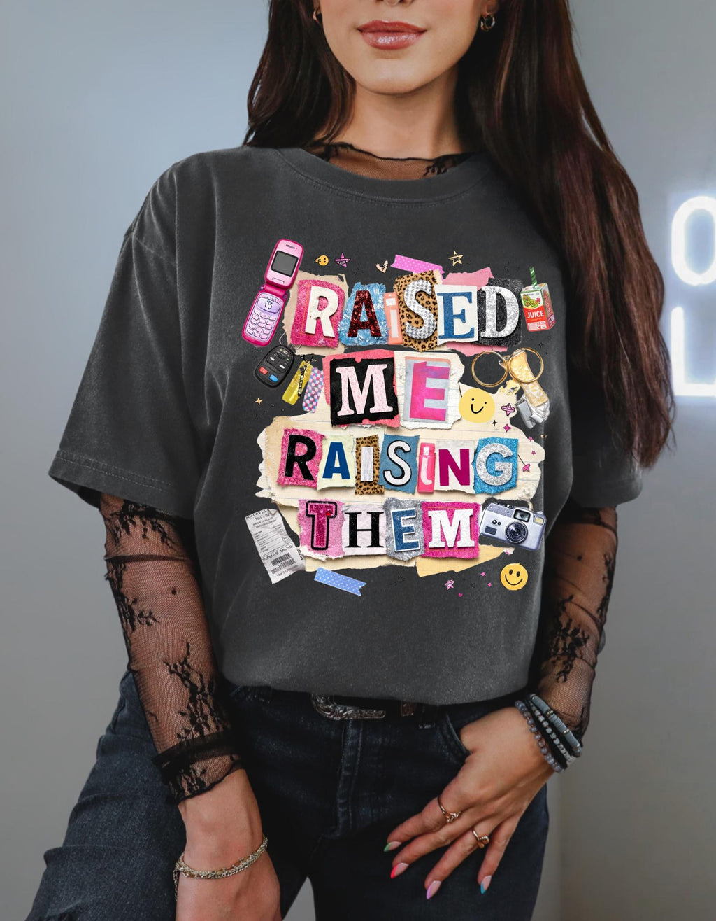 Raised Me Raising Them Retro Collage Mom Pride T-Shirt | Motherhood Appreciation Tee Gift