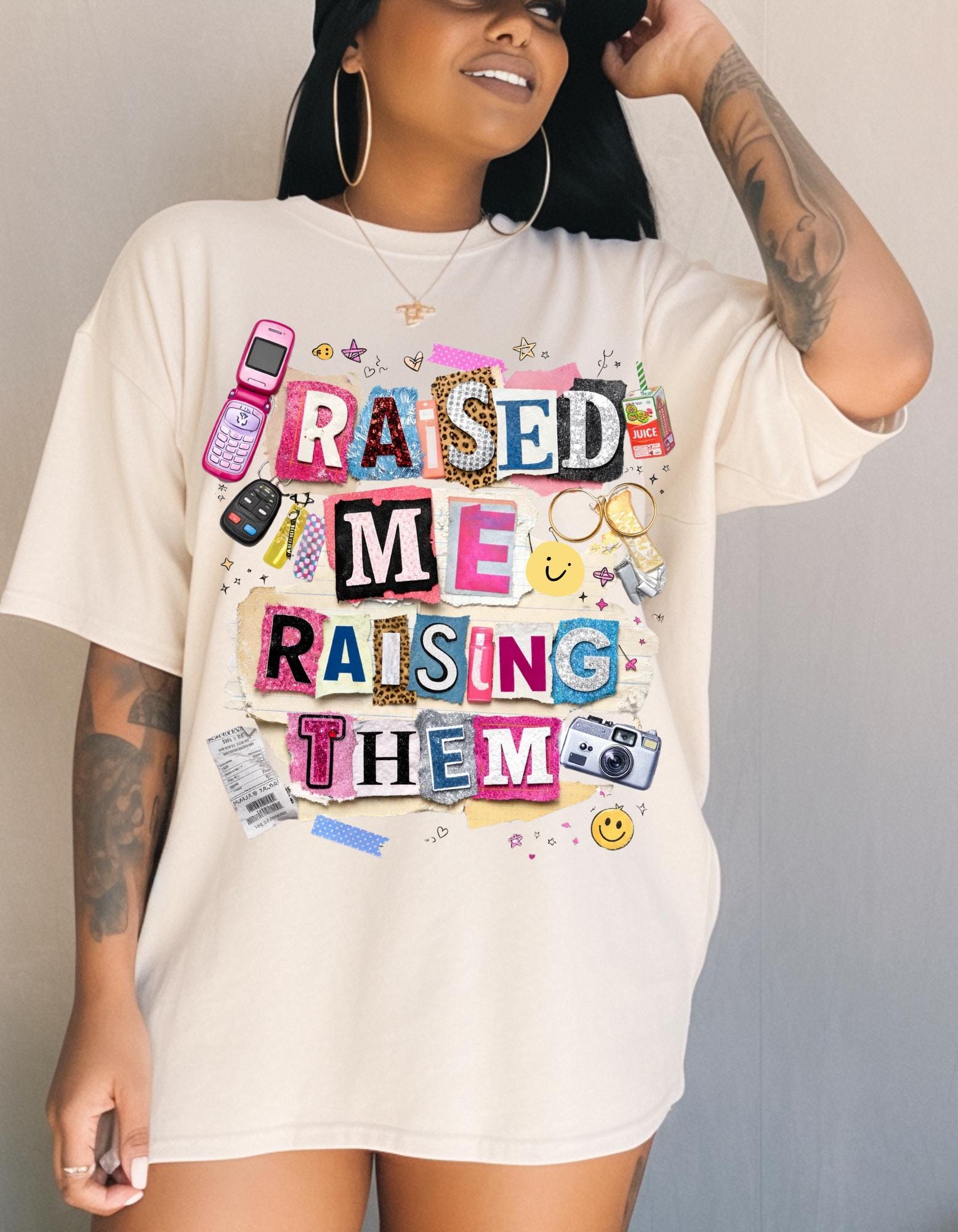 Raised Me Raising Them Retro Collage Mom Pride T-Shirt | Motherhood Appreciation Tee Gift
