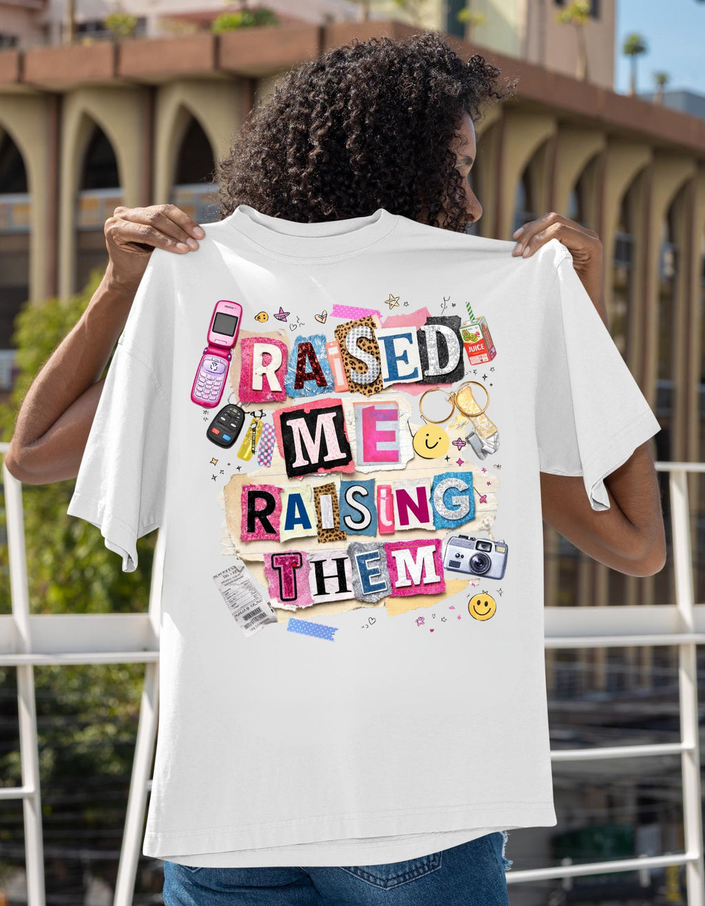 Raised Me Raising Them Retro Collage Mom Pride T-Shirt | Motherhood Appreciation Tee Gift