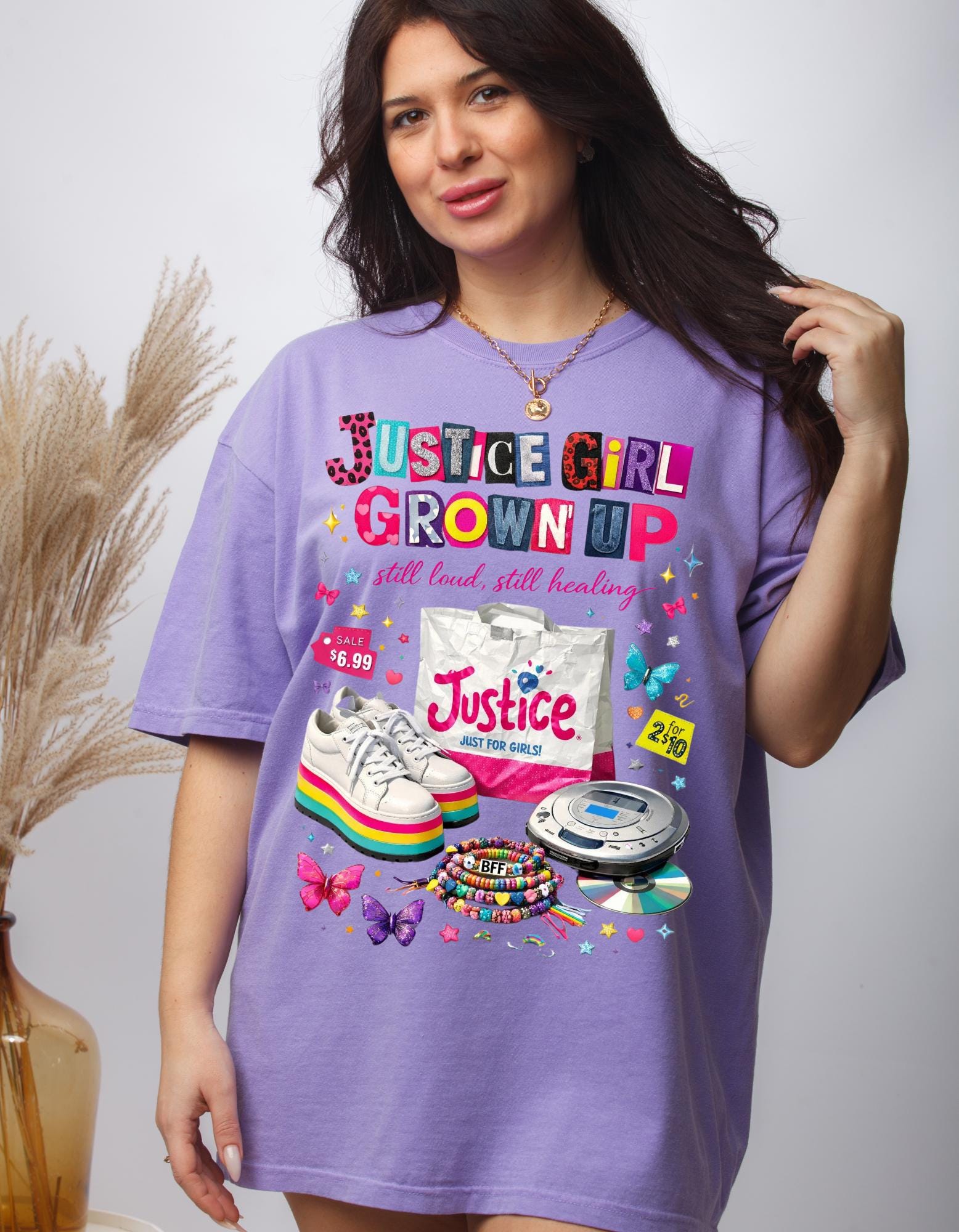 Justice Girl Grown Up Tee | 90s Nostalgia Graphic T-Shirt Cassette Rollerblade Design Vintage Throwback