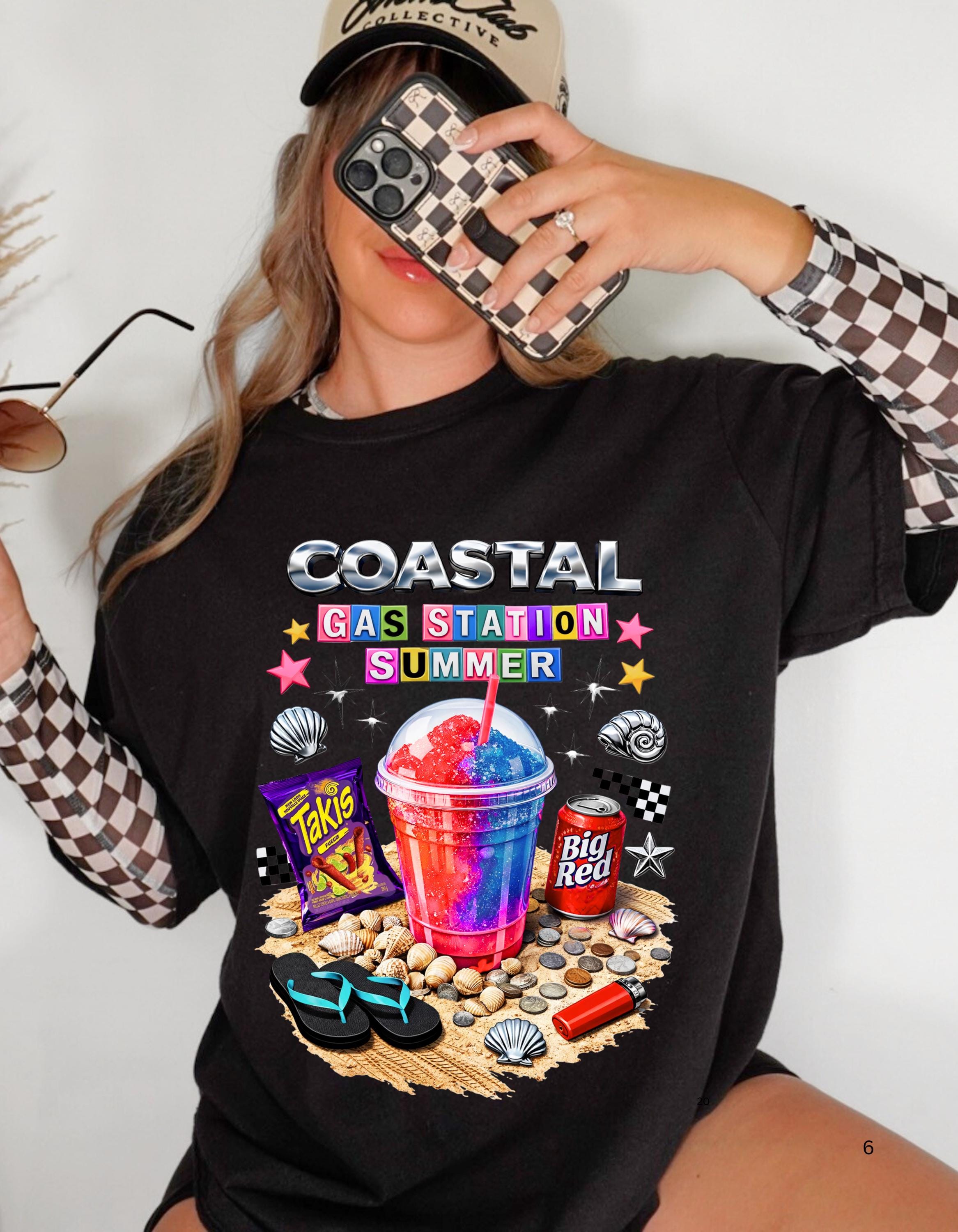 Coastal Gas Station Summer T-shirt | Slushie, Snacks, Seashells, Beach Vibes