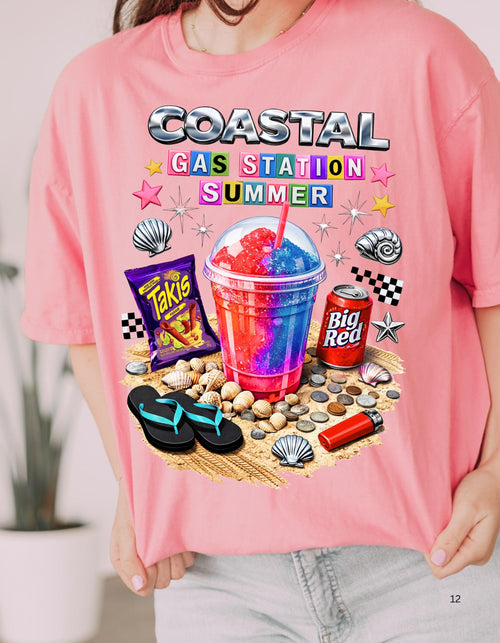 Coastal Gas Station Summer T-shirt | Slushie, Snacks, Seashells, Beach Vibes