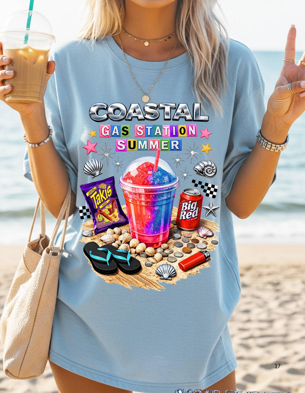 Coastal Gas Station Summer T-shirt | Slushie, Snacks, Seashells, Beach Vibes
