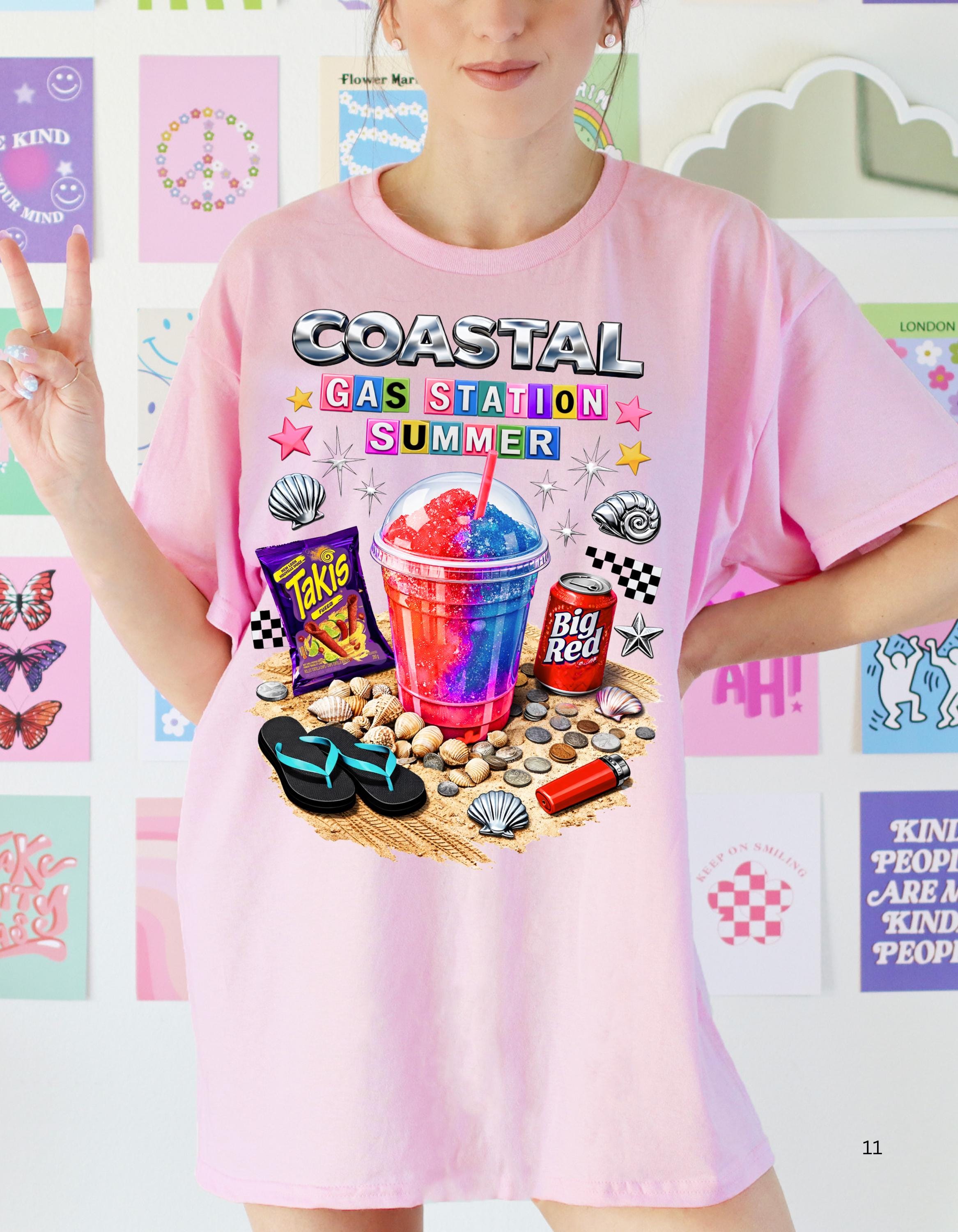 Coastal Gas Station Summer T-shirt | Slushie, Snacks, Seashells, Beach Vibes