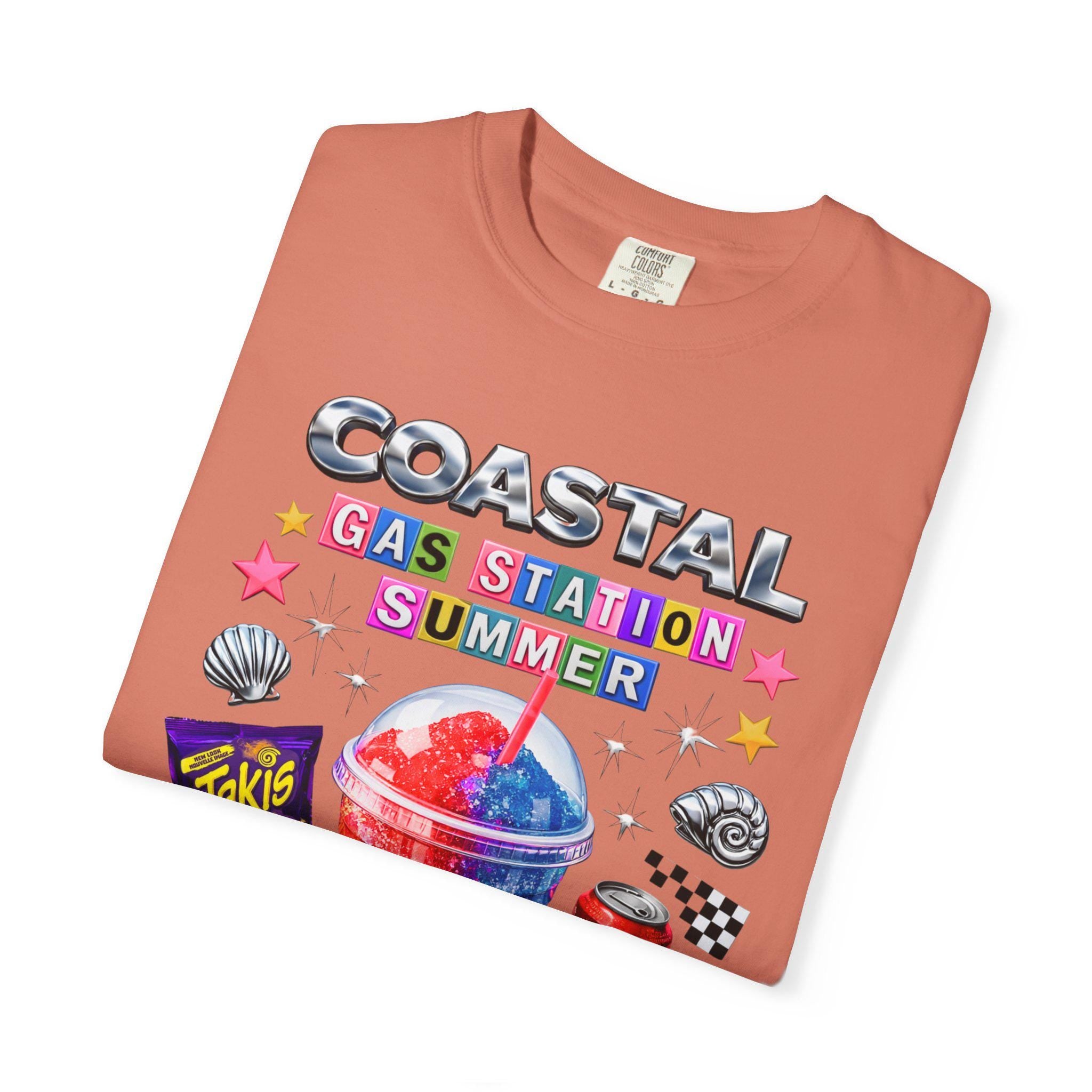 Coastal Gas Station Summer T-shirt | Slushie, Snacks, Seashells, Beach Vibes