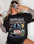 Seven Days horror collage T-shirt | Vintage VHS, clock, spooky film art