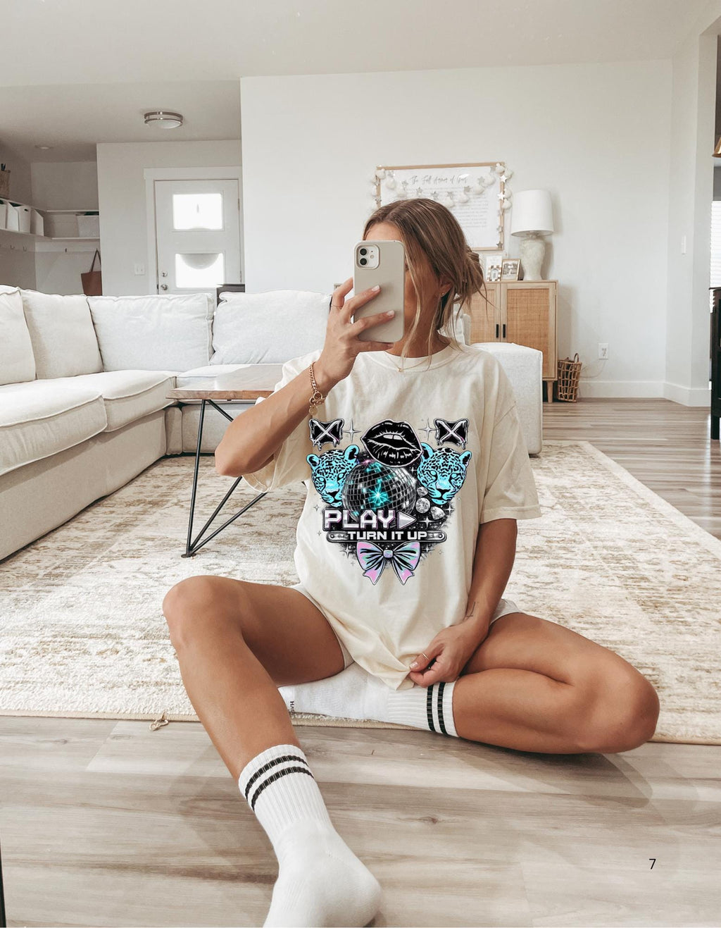 Play Turn It Up graphic T-shirt | retro lips, neon leopards, butterfly