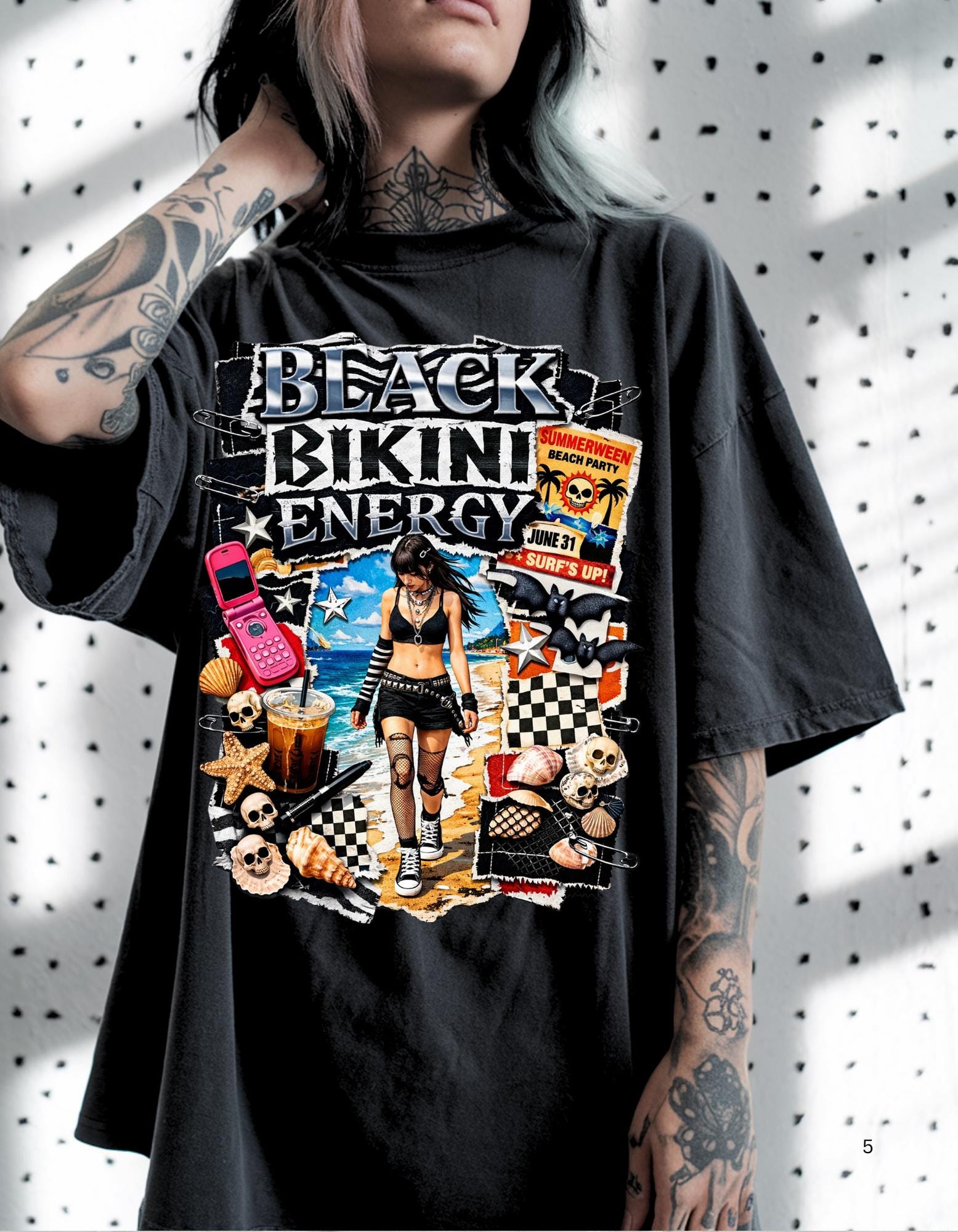 Black Bikini Energy T-shirt | Retro Skater Girl Graphic