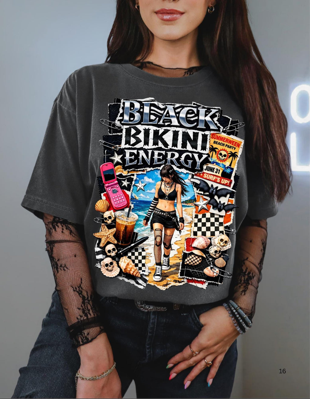 Black Bikini Energy T-shirt | Retro Skater Girl Graphic