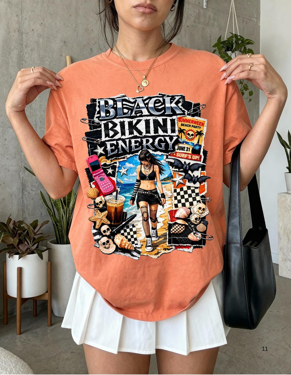 Black Bikini Energy T-shirt | Retro Skater Girl Graphic