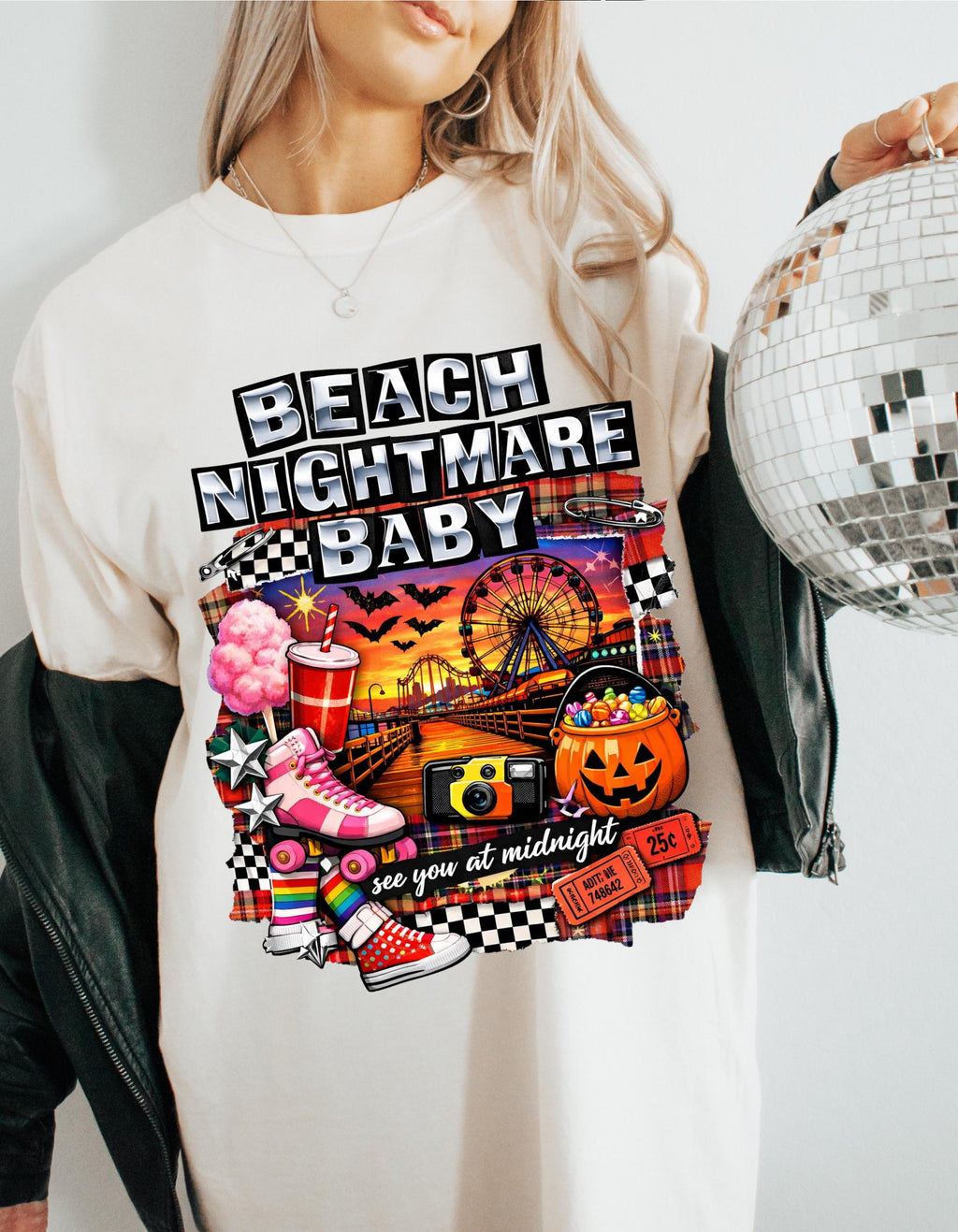 Beach Nightmare Baby T-shirt | Retro Halloween Pumpkin Carnival Graphic Tee