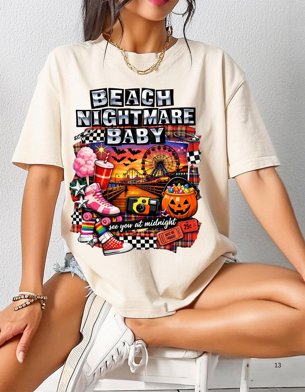 Beach Nightmare Baby T-shirt | Retro Halloween Pumpkin Carnival Graphic Tee
