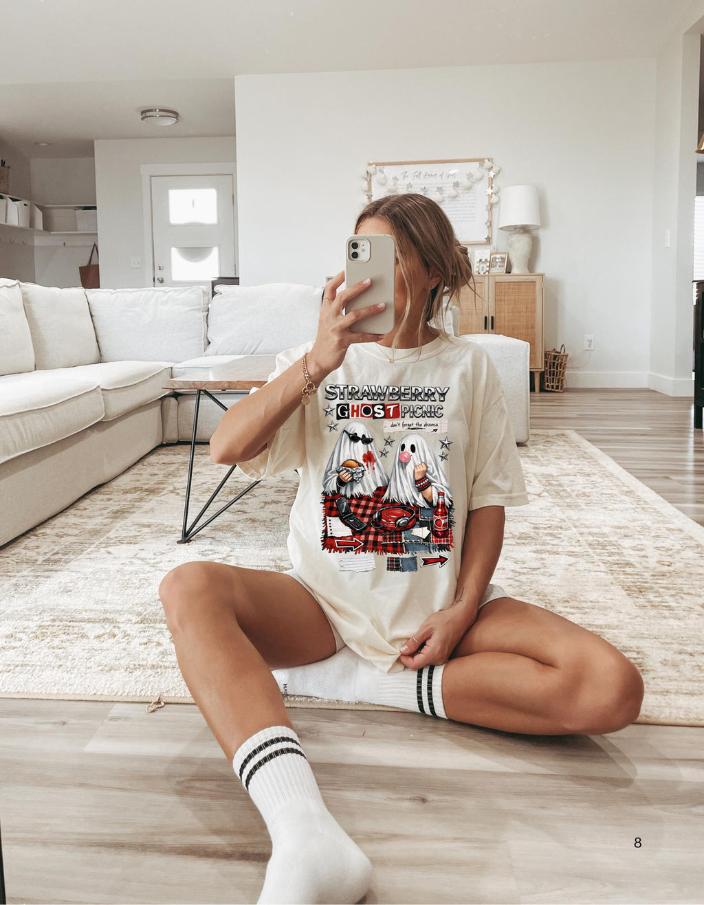 Strawberry Ghost Picnic T-Shirt | Spooky Ghosts Eating Fruit Graphic Tee