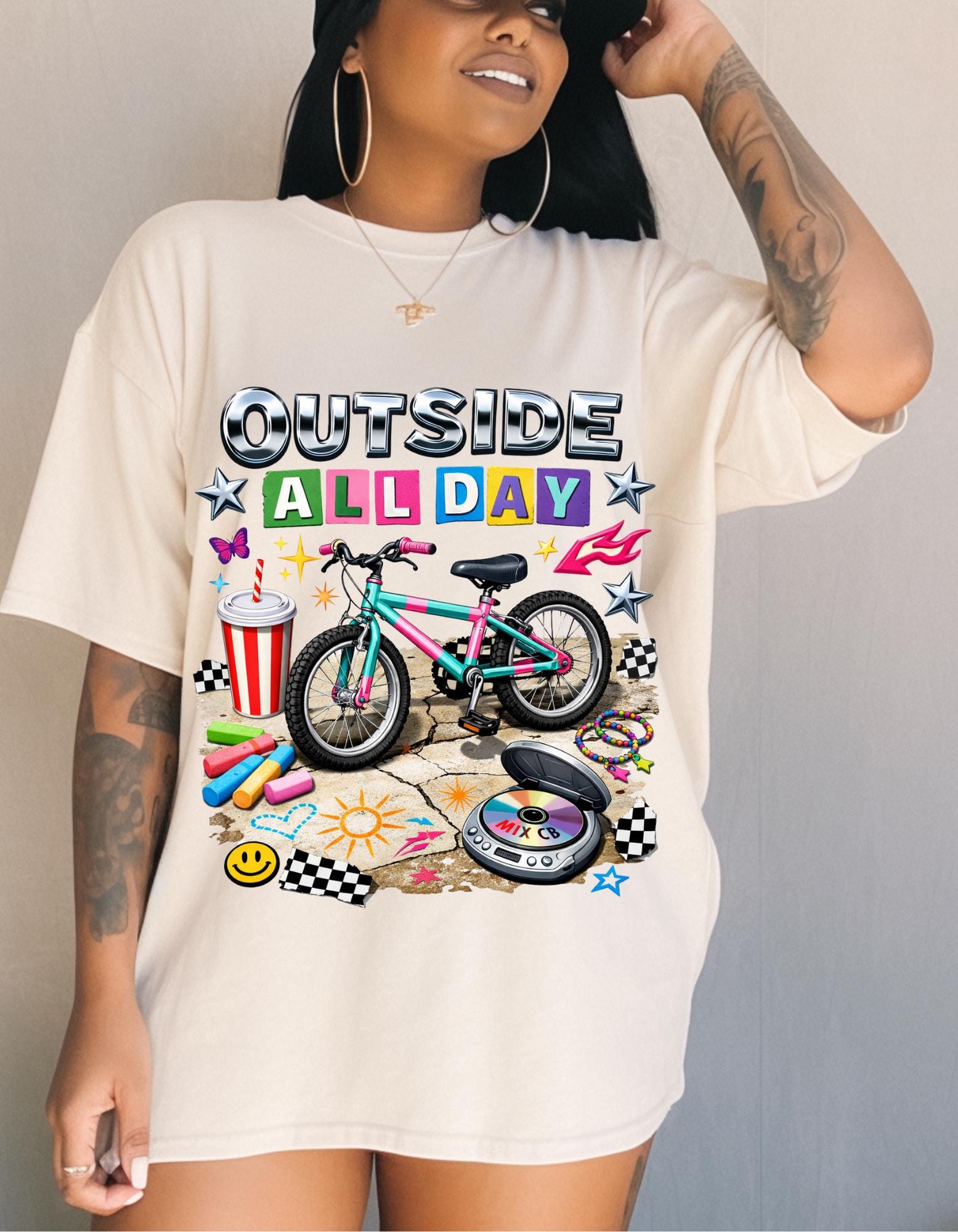 90s Kid Outside All Day T-Shirt | Bike Skateboard Summer Outdoor Children Graphic Tee
