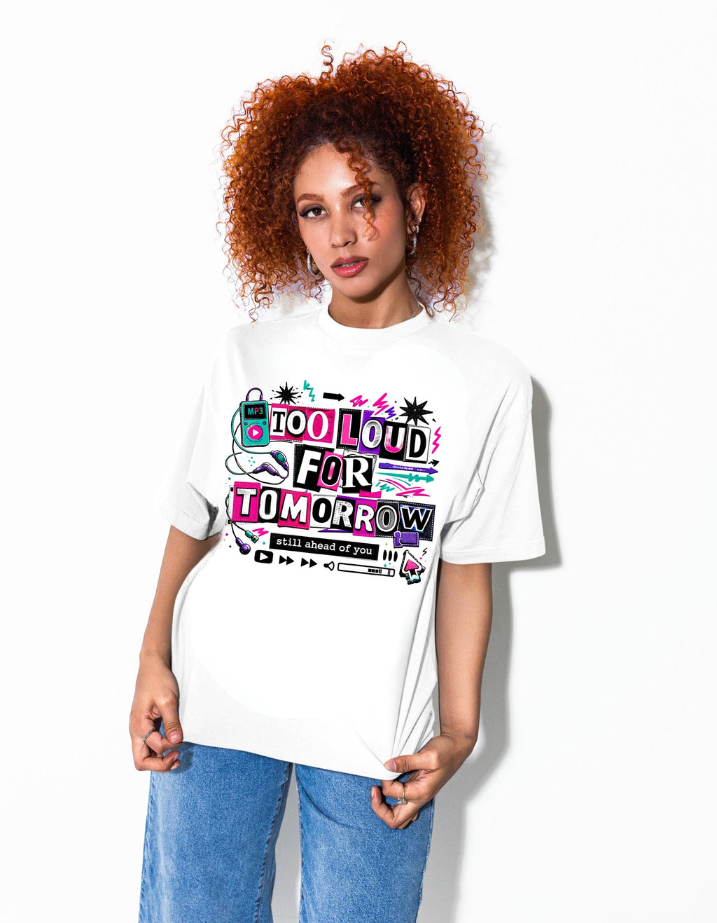 Too Loud For Tomorrow graphic T-Shirt | Retro cassette, neon doodles