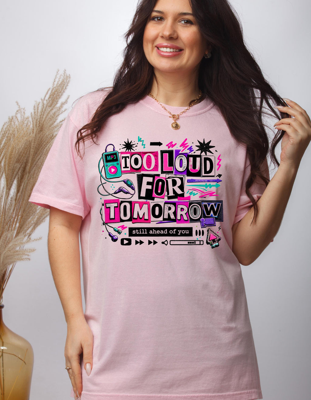 Too Loud For Tomorrow graphic T-Shirt | Retro cassette, neon doodles